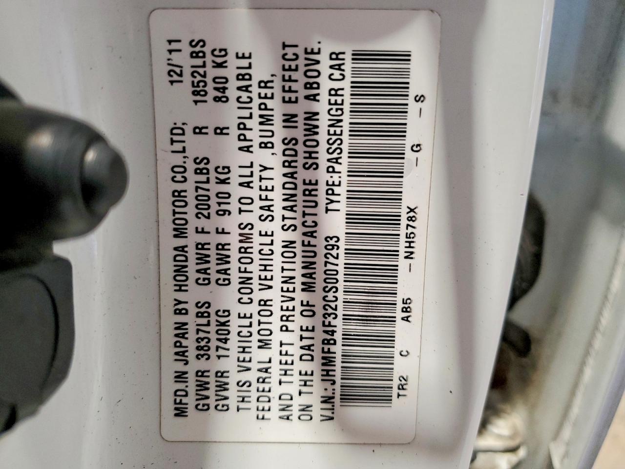 2012 Honda Civic Hybrid L White vin: JHMFB4F32CS007293
