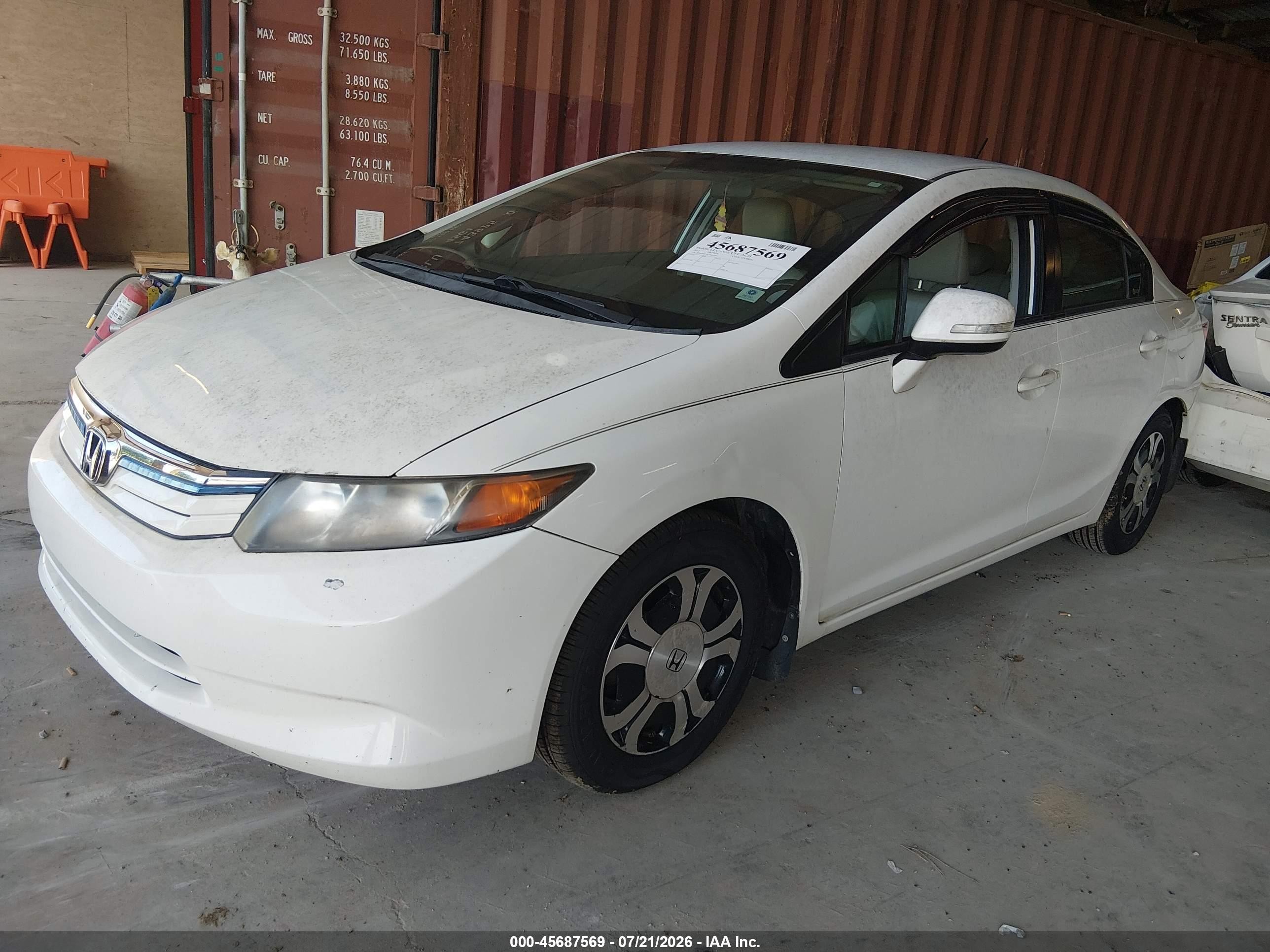 2012 Honda Civic Hybrid   White vin: JHMFB4F34CS007795