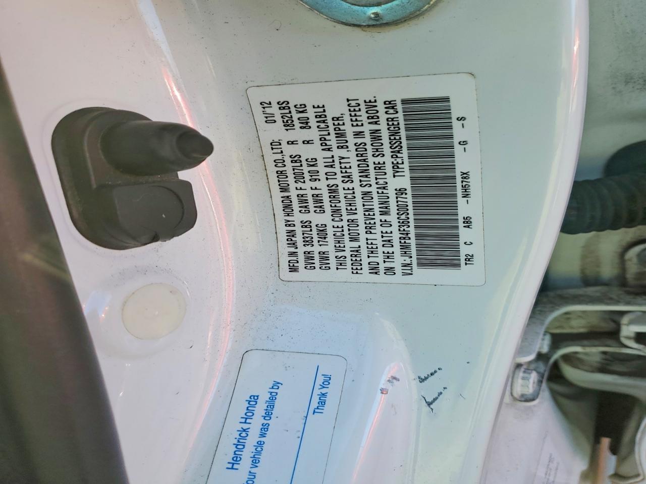 2012 Honda Civic Hybrid L White vin: JHMFB4F36CS007796