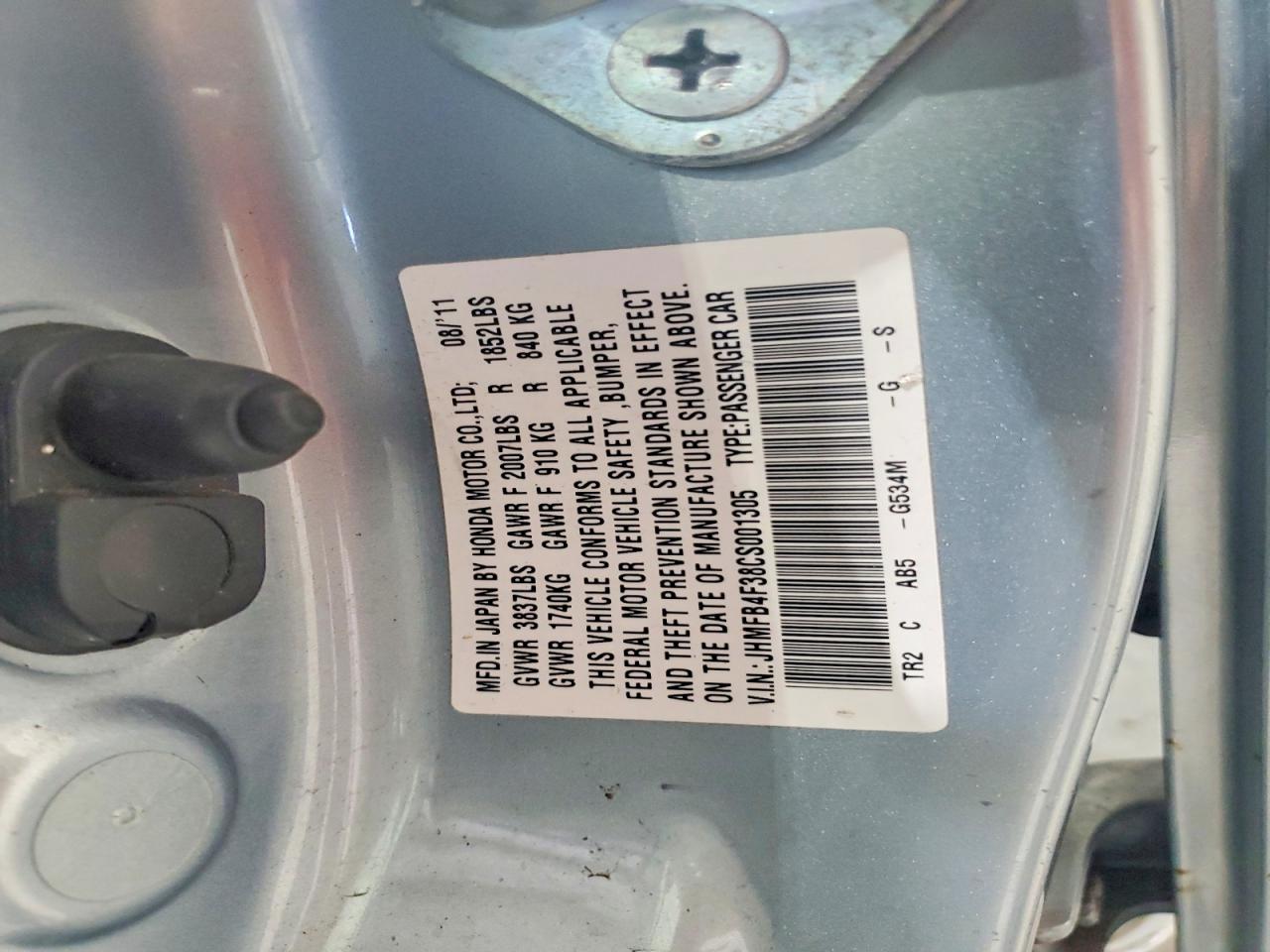 2012 Honda Civic Hybrid L Blue vin: JHMFB4F38CS001305