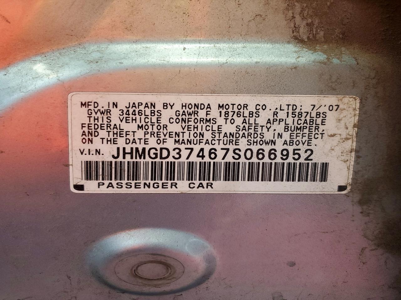 2007 Honda Fit Blue vin: JHMGD37467S066952