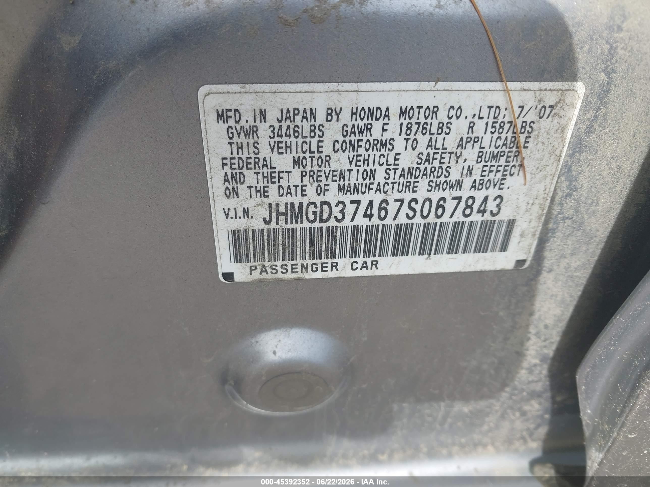 2007 Honda Fit   Silver vin: JHMGD37467S067843