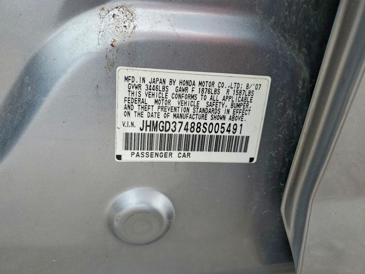 2008 Honda Fit Silver vin: JHMGD37488S005491