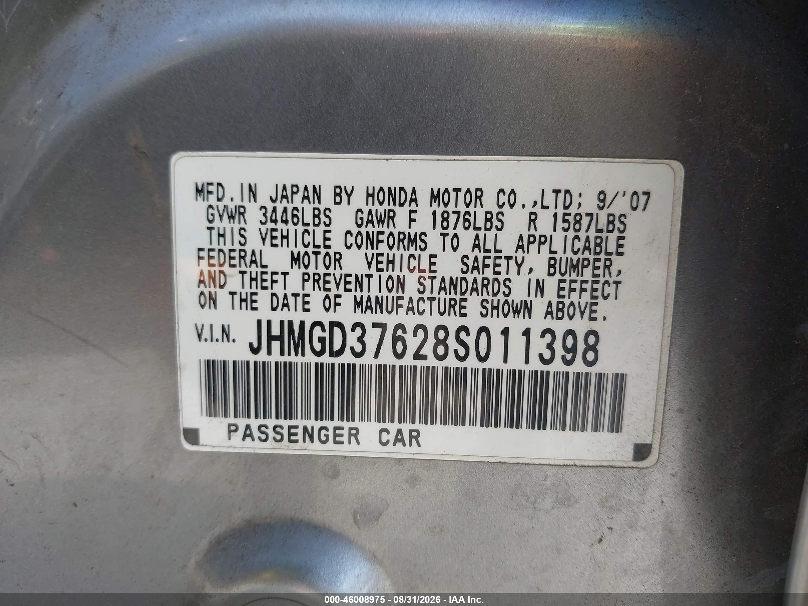 2008 Honda Fit Sport Silver vin: JHMGD37628S011398