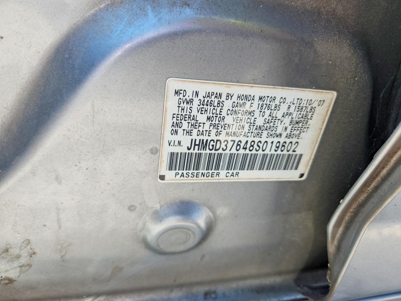 2008 Honda Fit Sport Серый vin: JHMGD37648S019602