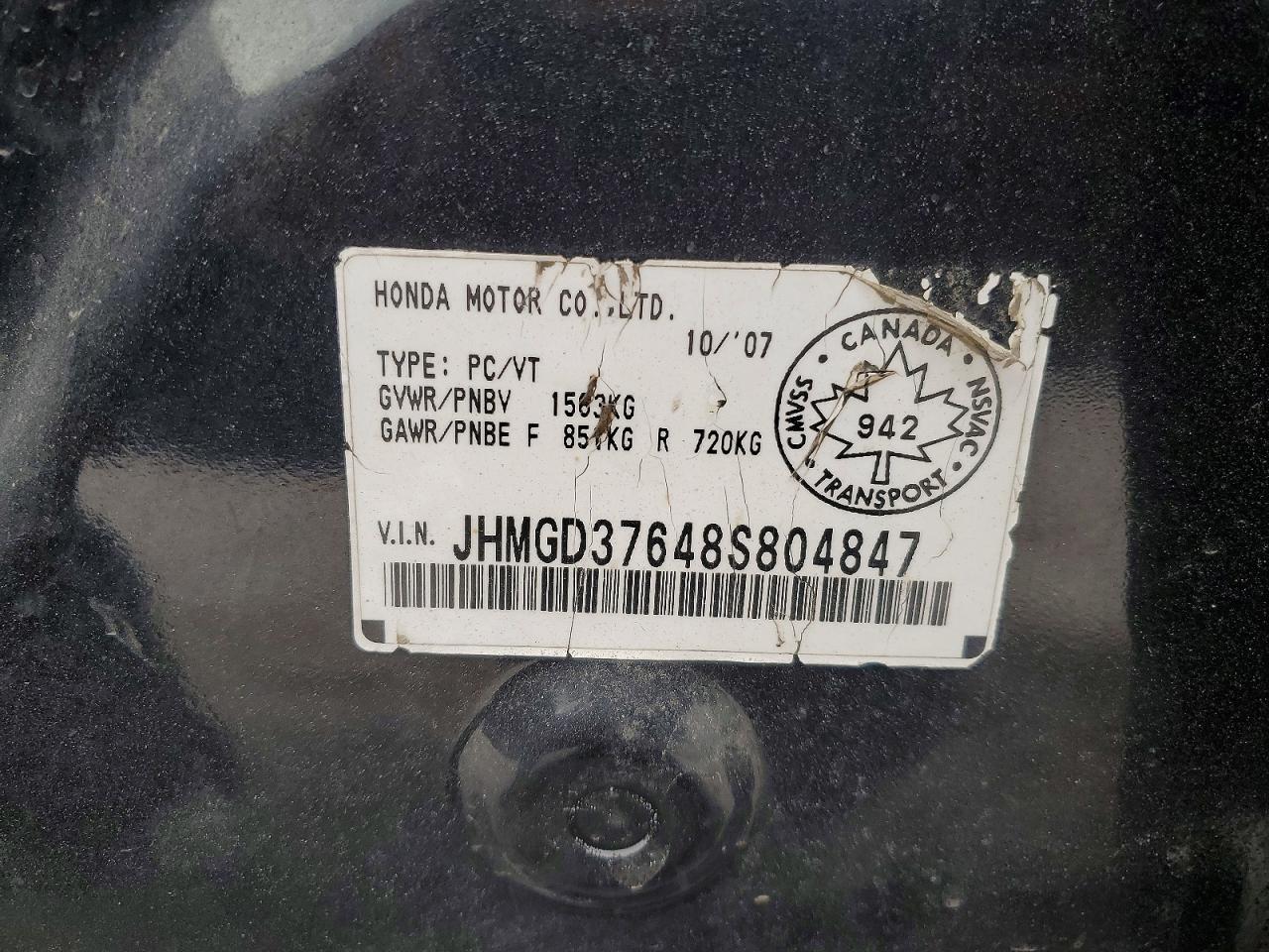 2008 Honda Fit Sport 5dr Black vin: JHMGD37648S804847