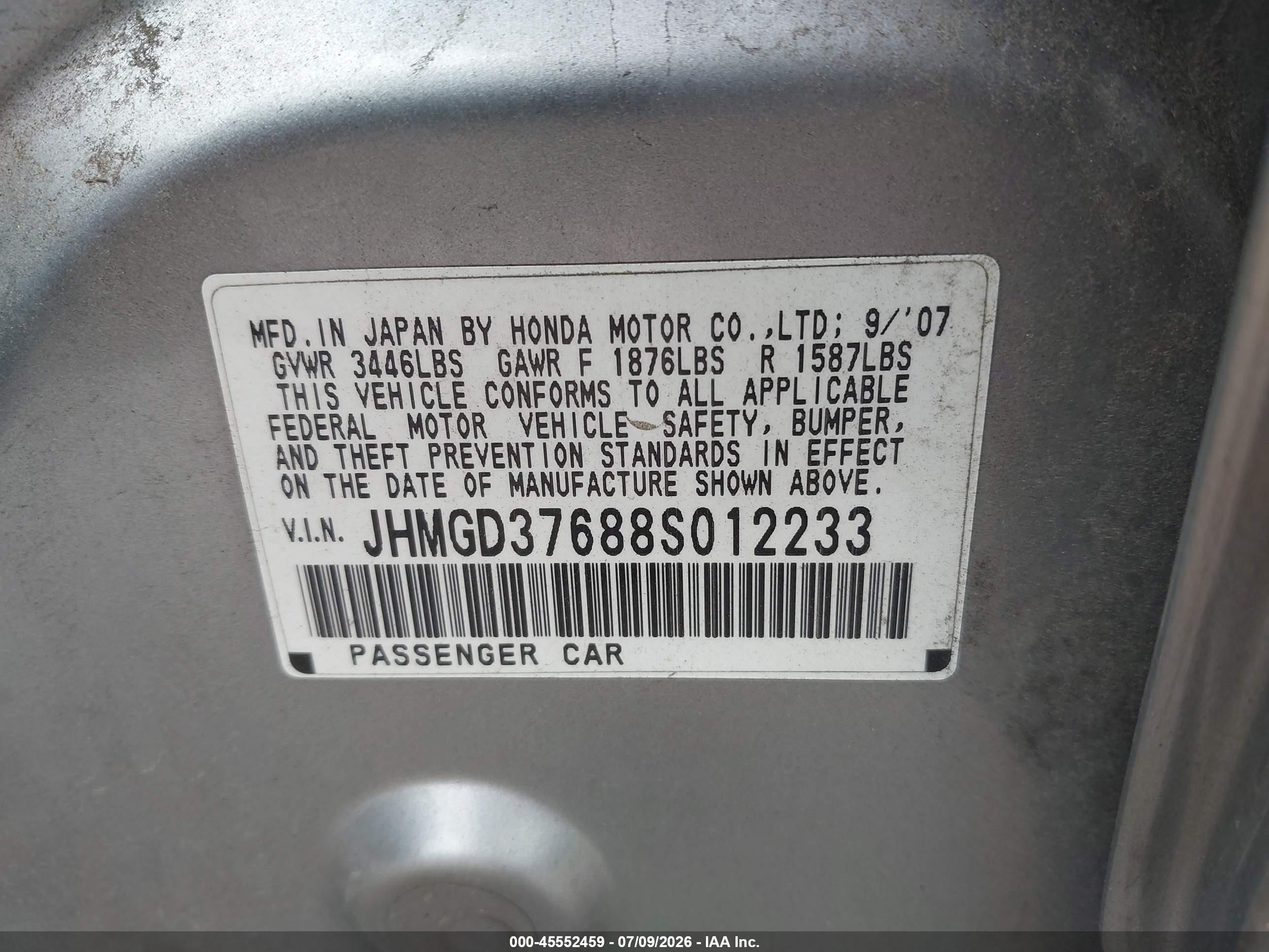 2008 Honda Fit Sport Silver vin: JHMGD37688S012233
