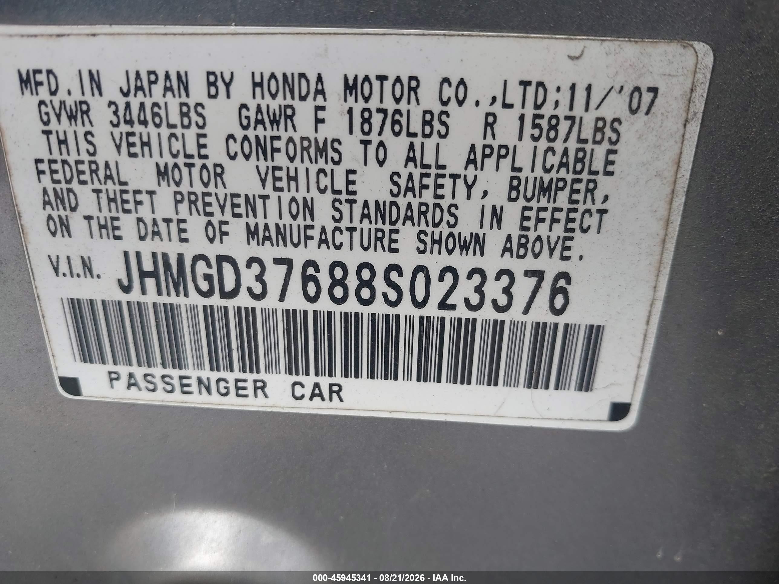 2008 Honda Fit Sport Silver vin: JHMGD37688S023376