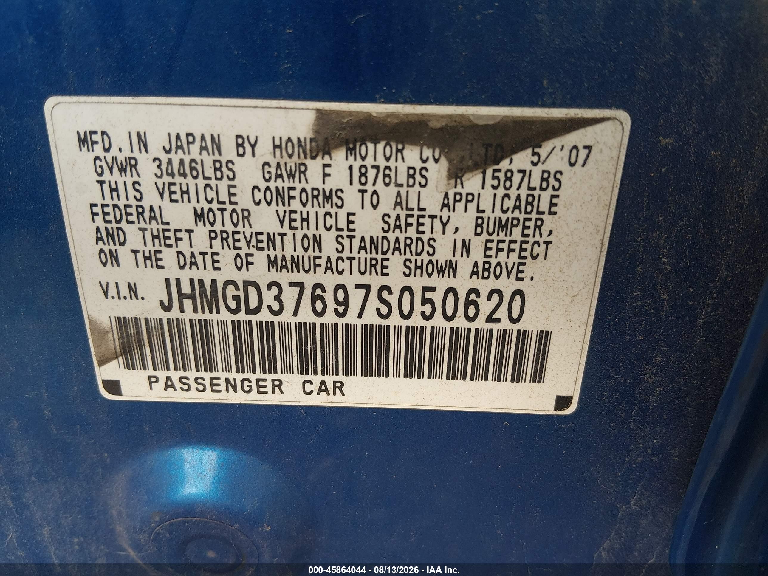 2007 Honda Fit Sport Blue vin: JHMGD37697S050620