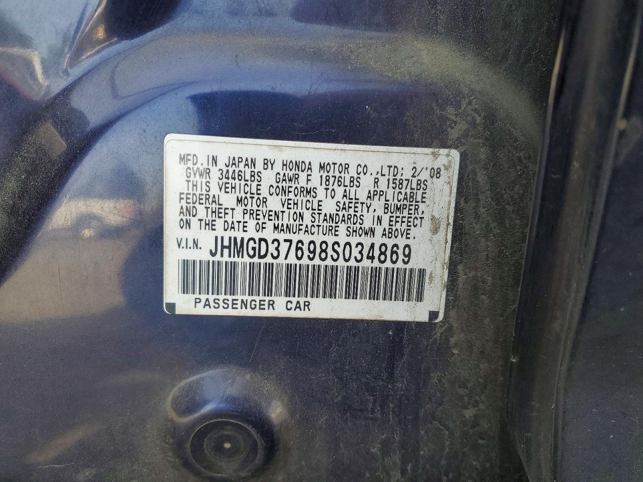 2008 Honda Fit Sport Синий vin: JHMGD37698S034869