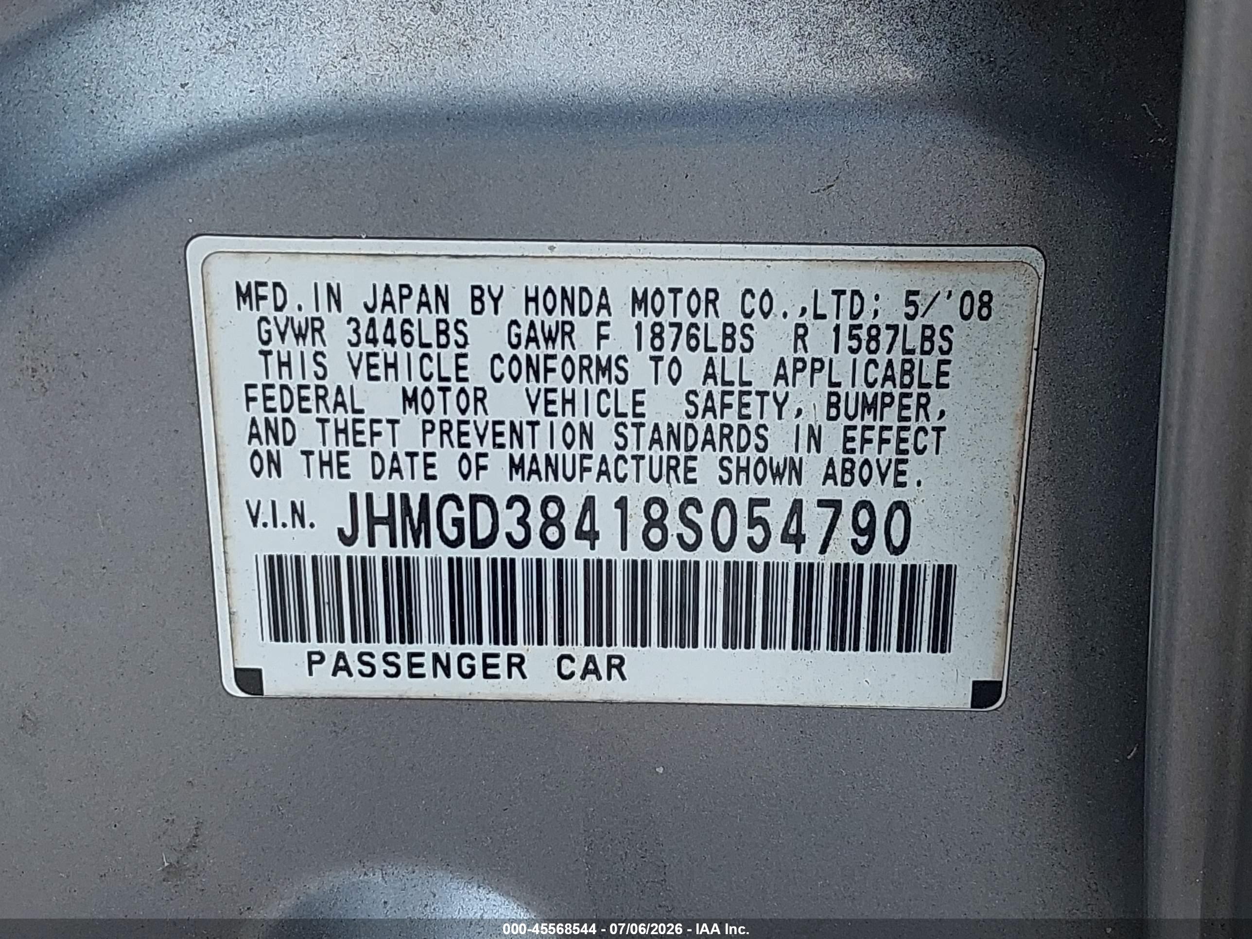 2008 Honda Fit   Silver vin: JHMGD38418S054790