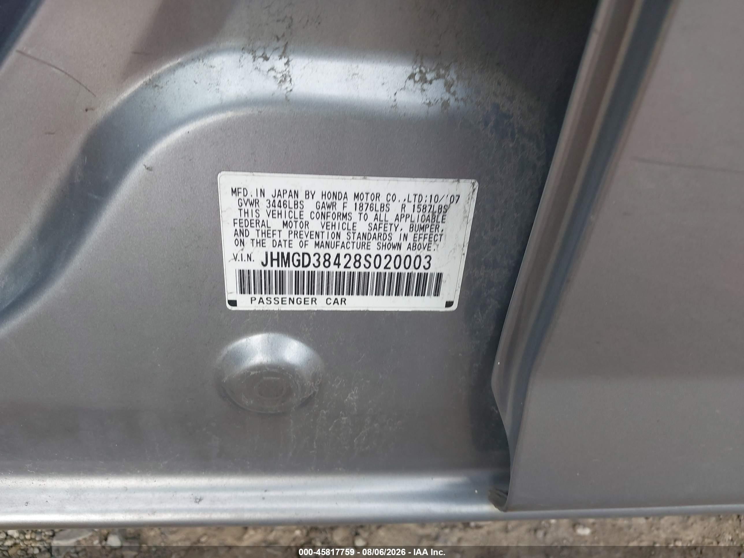 2008 Honda Fit   Серебряный vin: JHMGD38428S020003