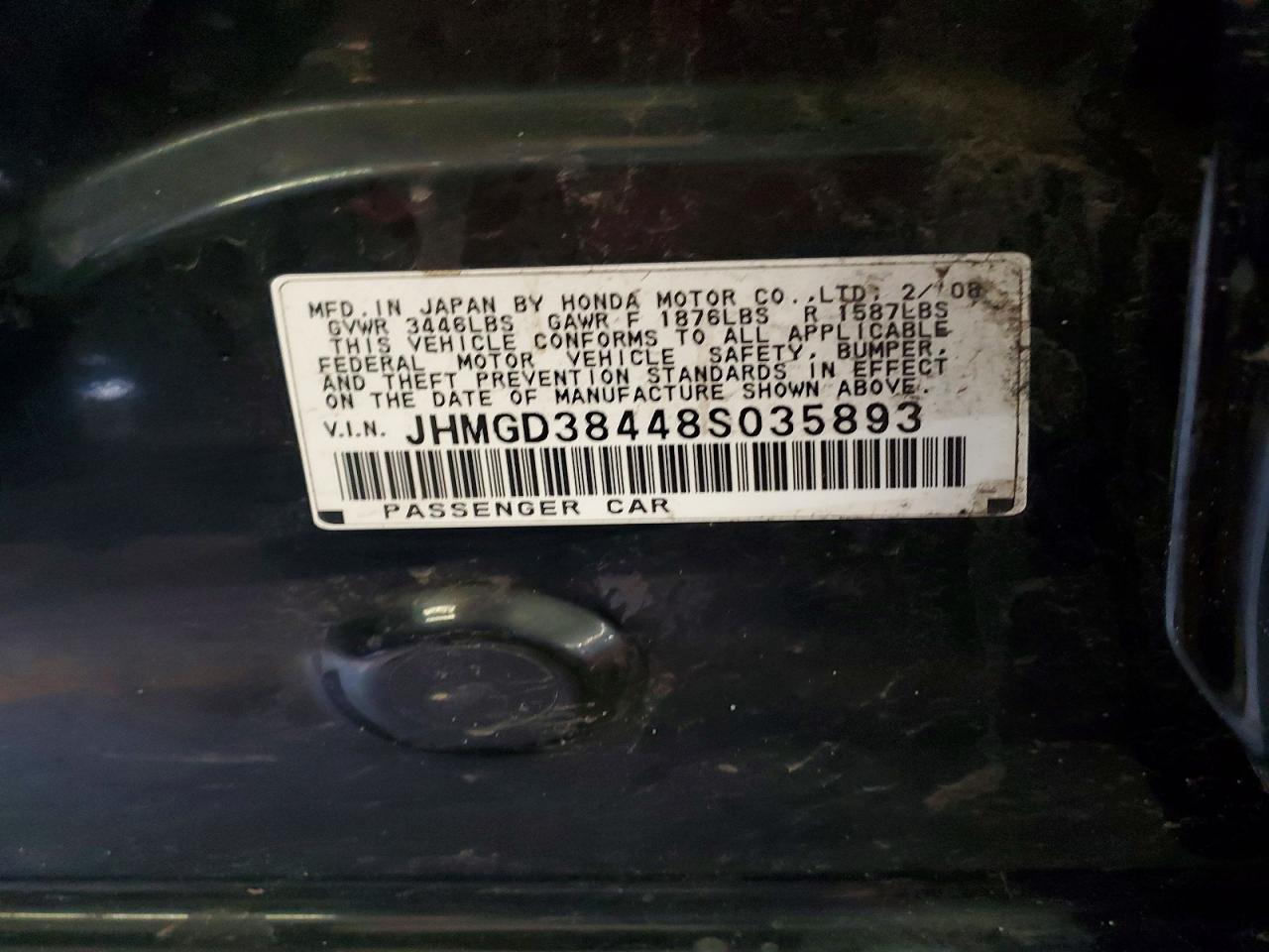 2008 Honda Fit Black vin: JHMGD38448S035893