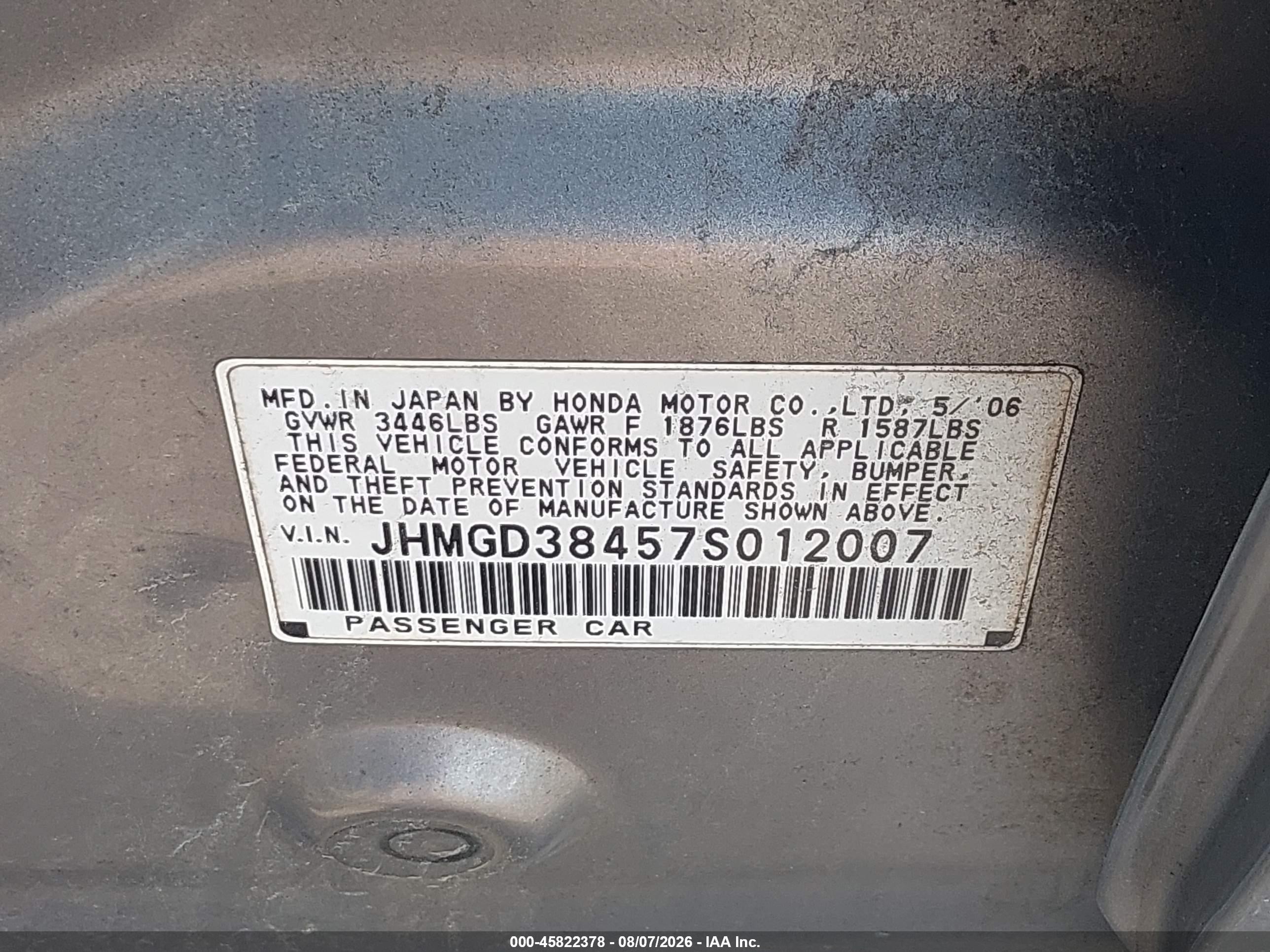 2007 Honda Fit   Silver vin: JHMGD38457S012007