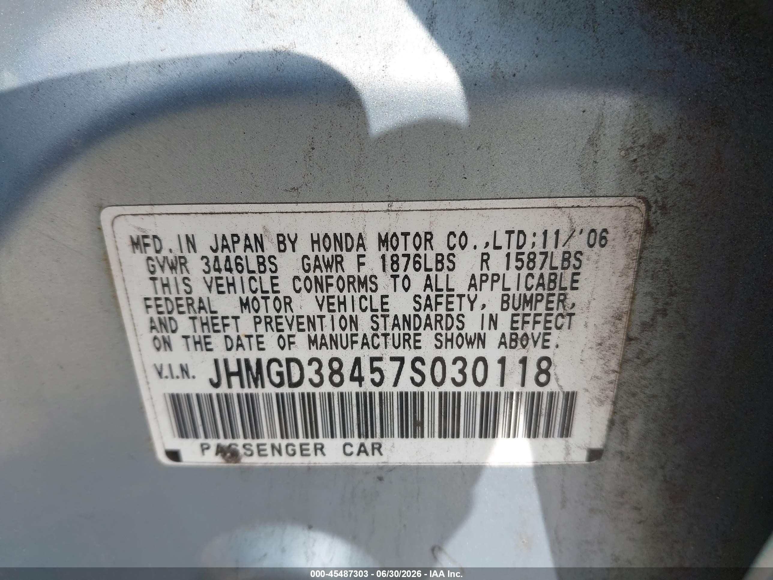 2007 Honda Fit   Light Blue vin: JHMGD38457S030118