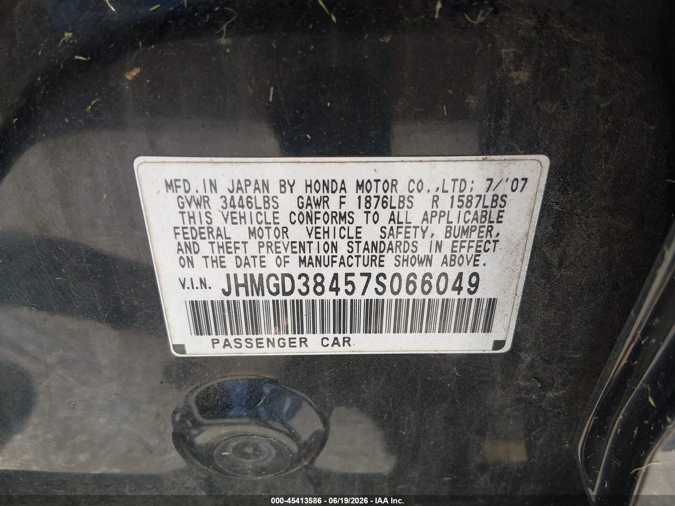 2007 Honda Fit   Black vin: JHMGD38457S066049