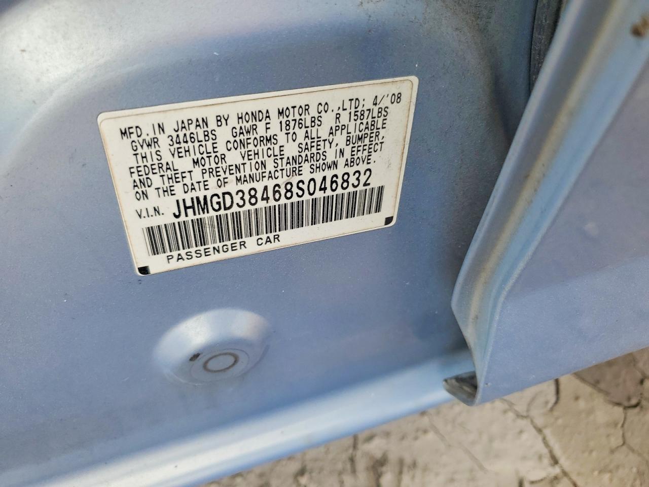 2008 Honda Fit Blue vin: JHMGD38468S046832