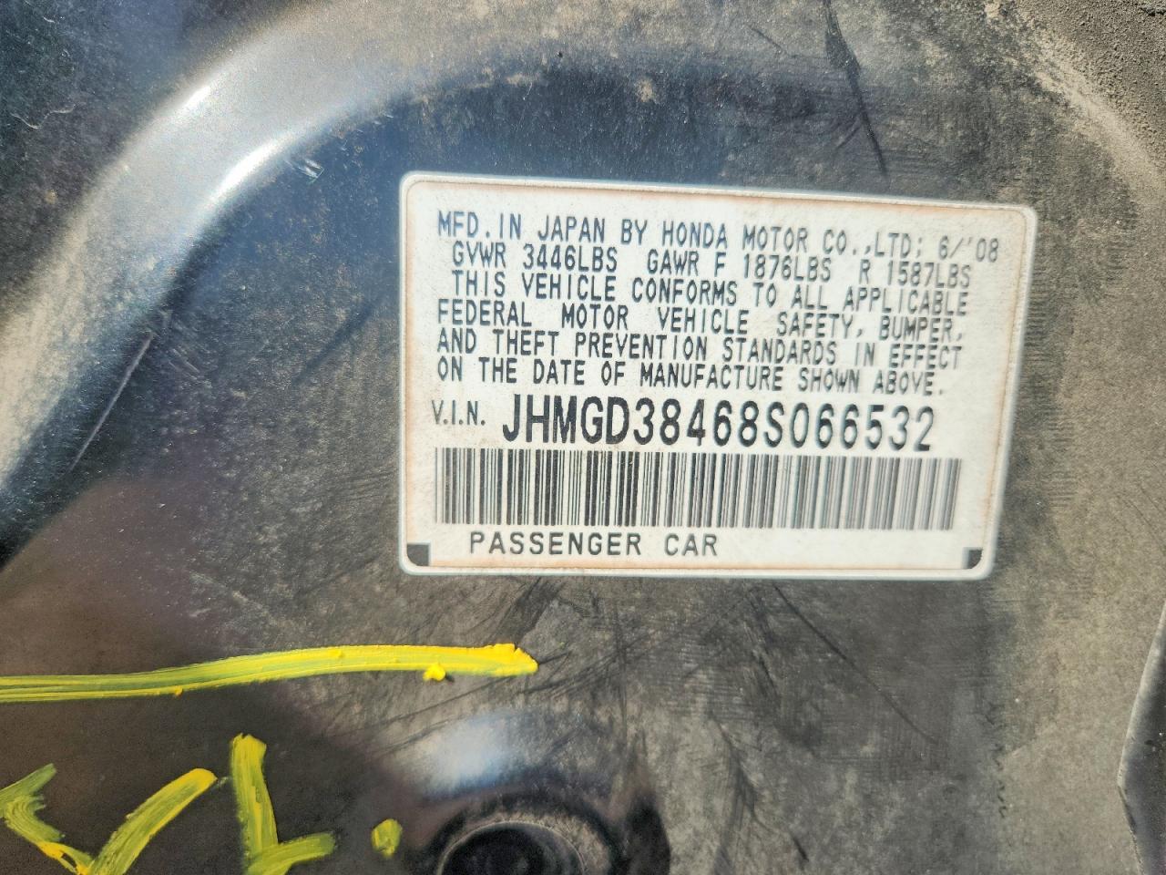 2008 Honda Fit Черный vin: JHMGD38468S066532