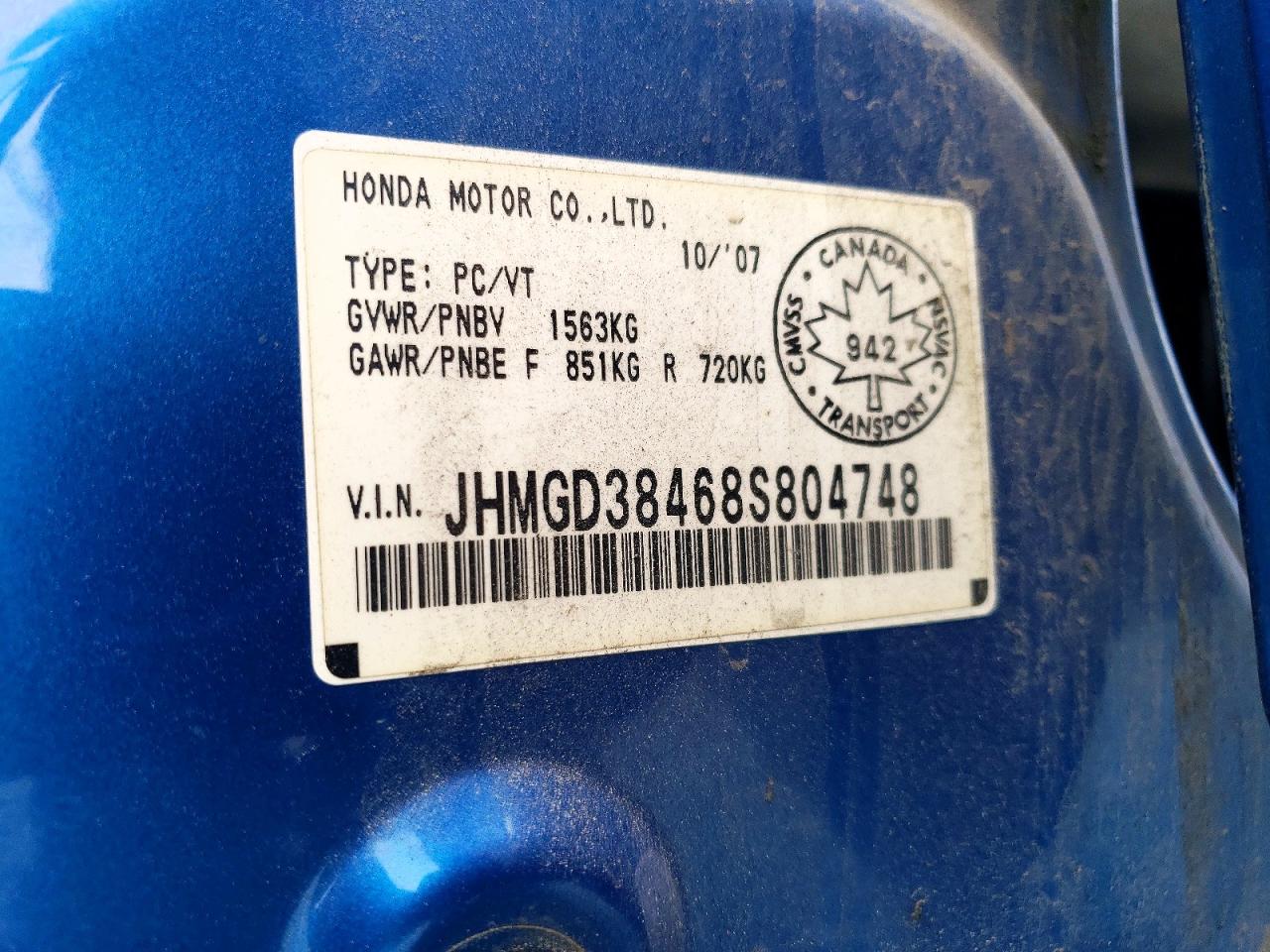 2008 Honda Fit Blue vin: JHMGD38468S804748