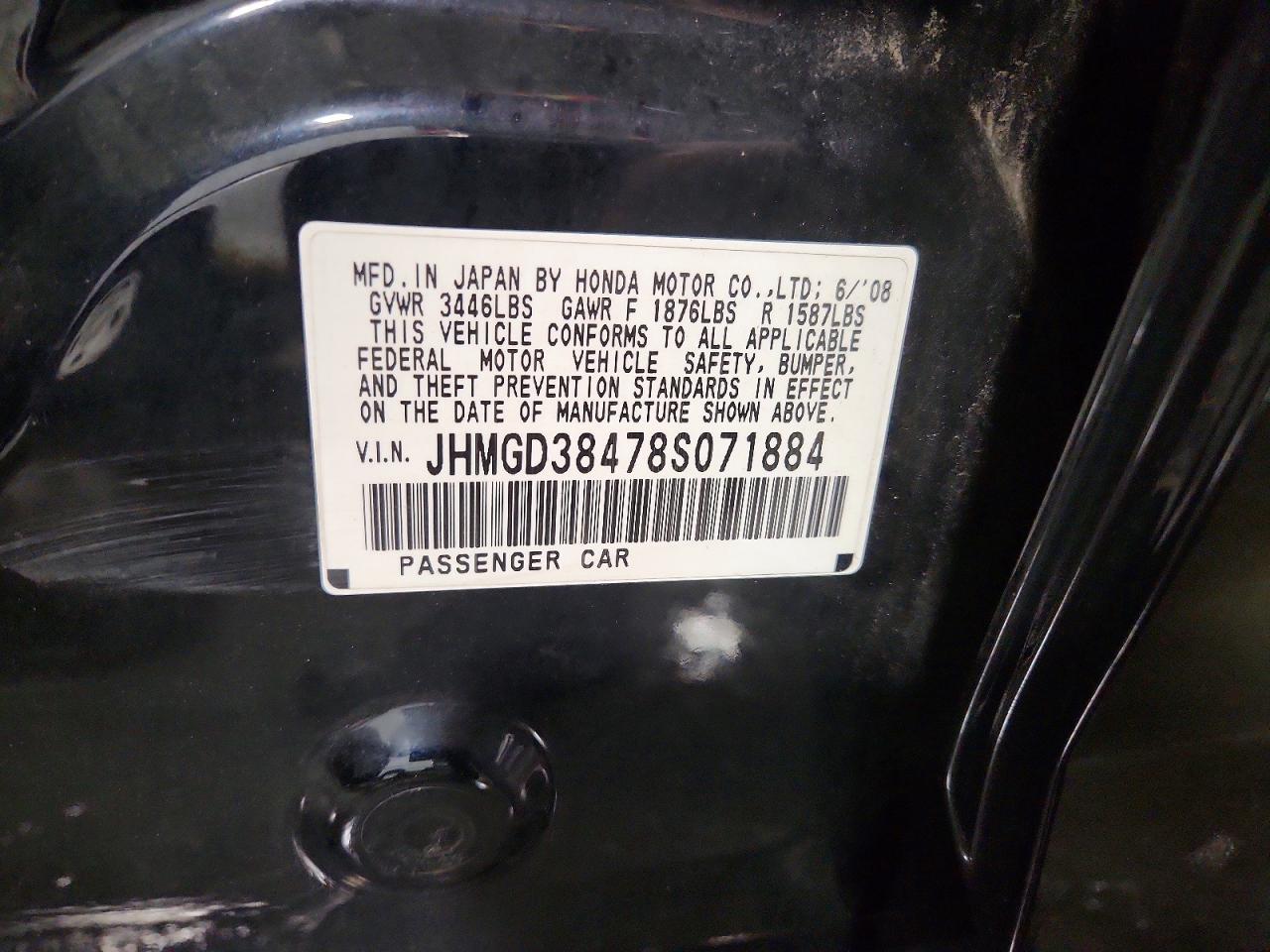 2008 Honda Fit Black vin: JHMGD38478S071884