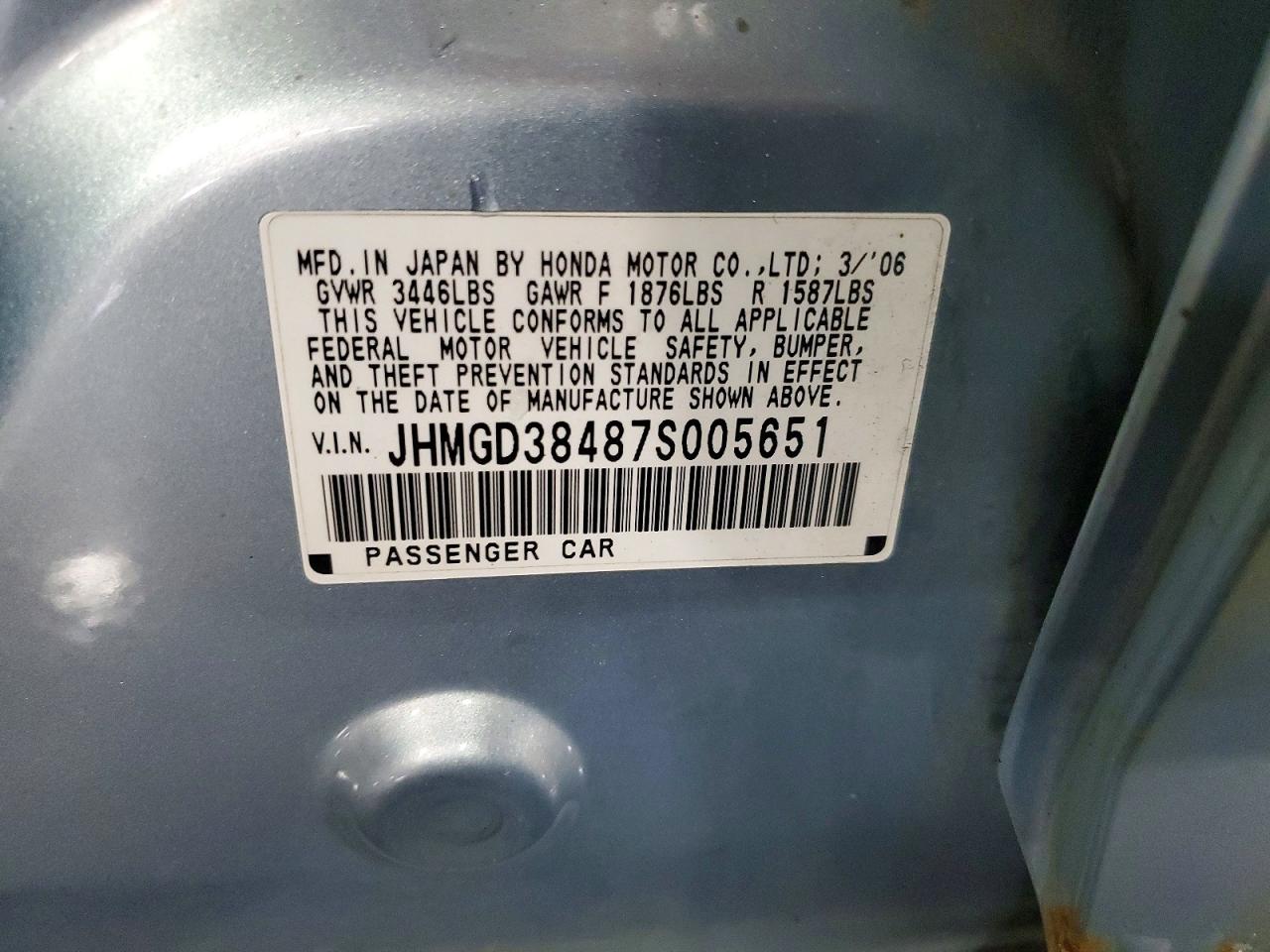 2007 Honda Fit Blue vin: JHMGD38487S005651