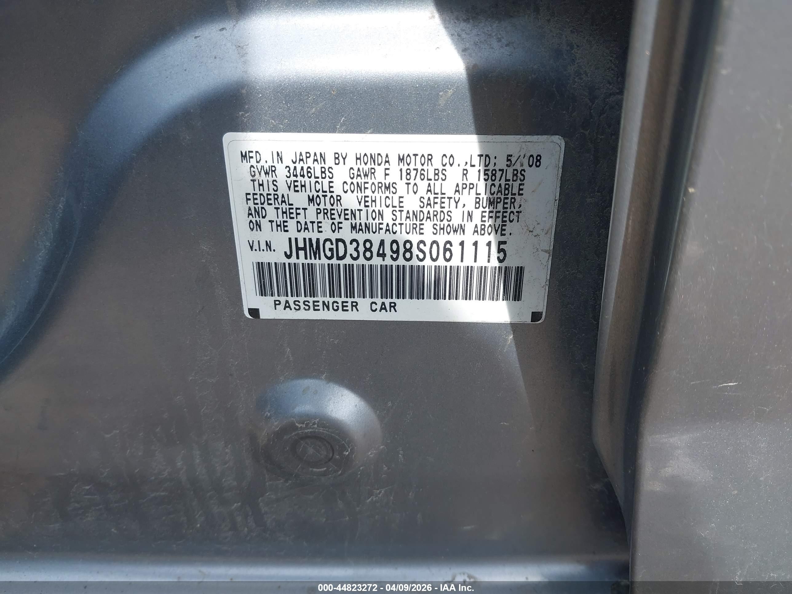 2008 Honda Fit   Silver vin: JHMGD38498S061115