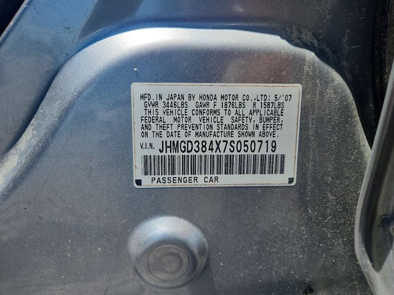 2007 Honda Fit Silver vin: JHMGD384X7S050719