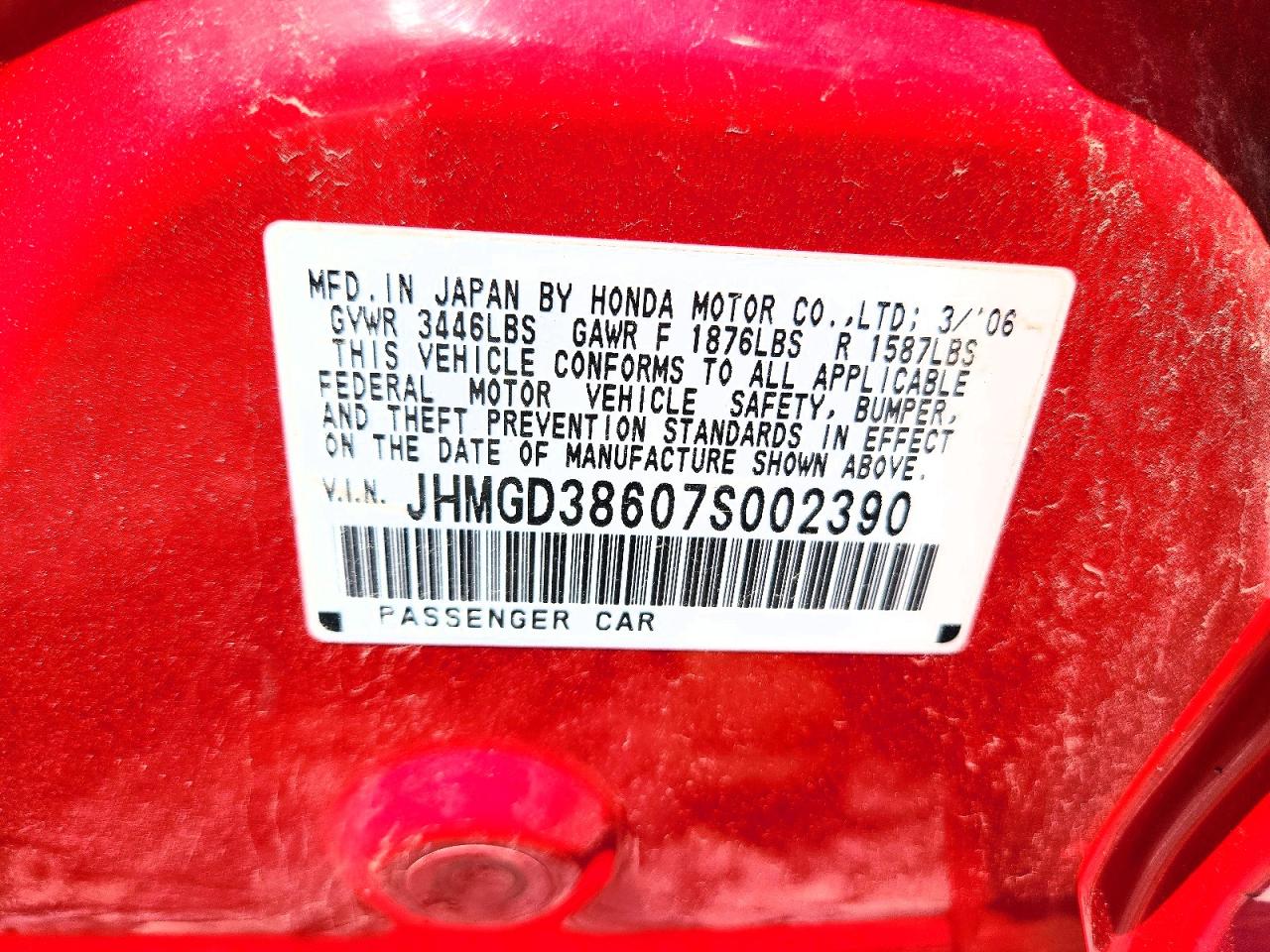 2007 Honda Fit S Red vin: JHMGD38607S002390
