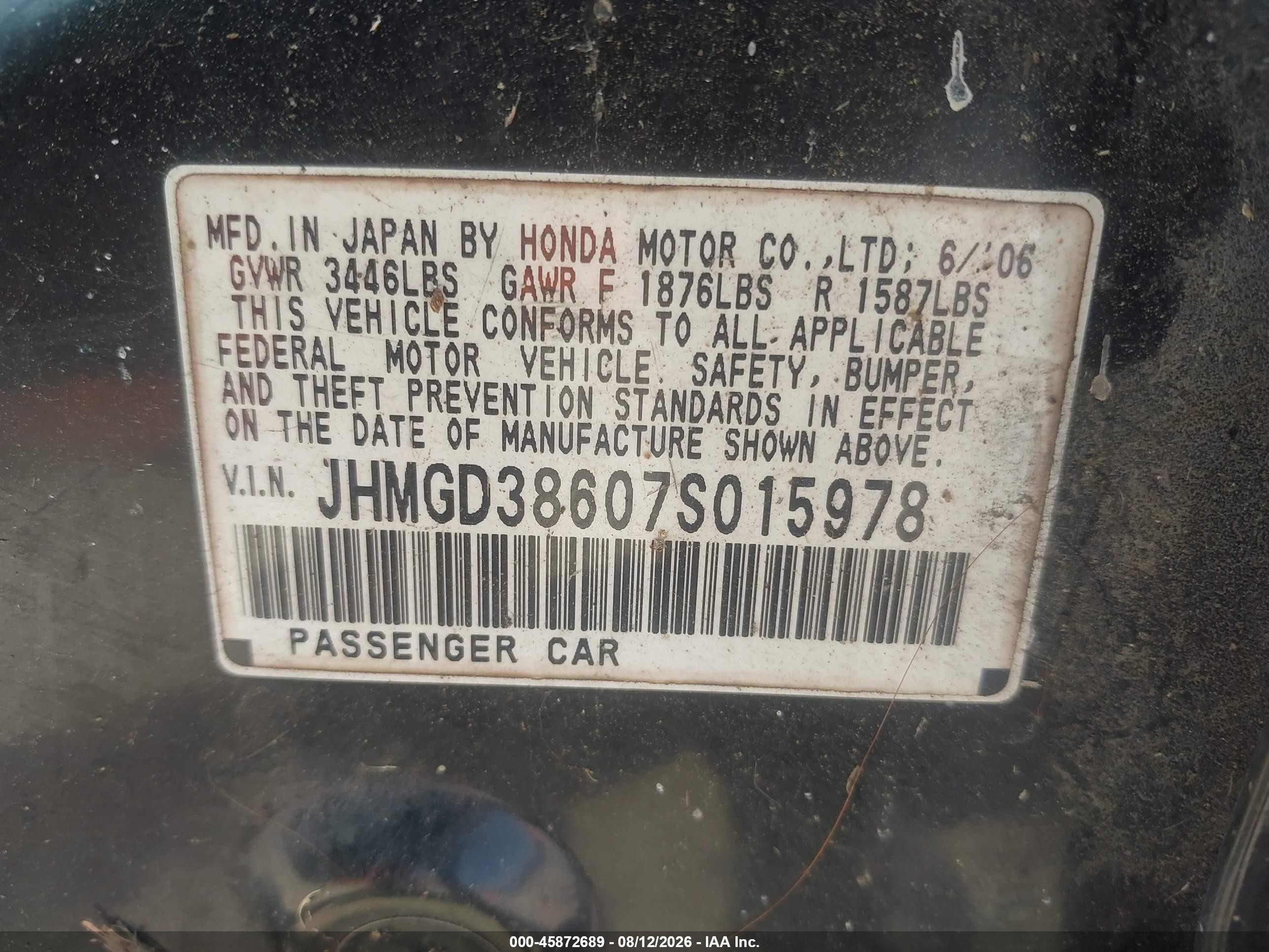 2007 Honda Fit Sport Black vin: JHMGD38607S015978