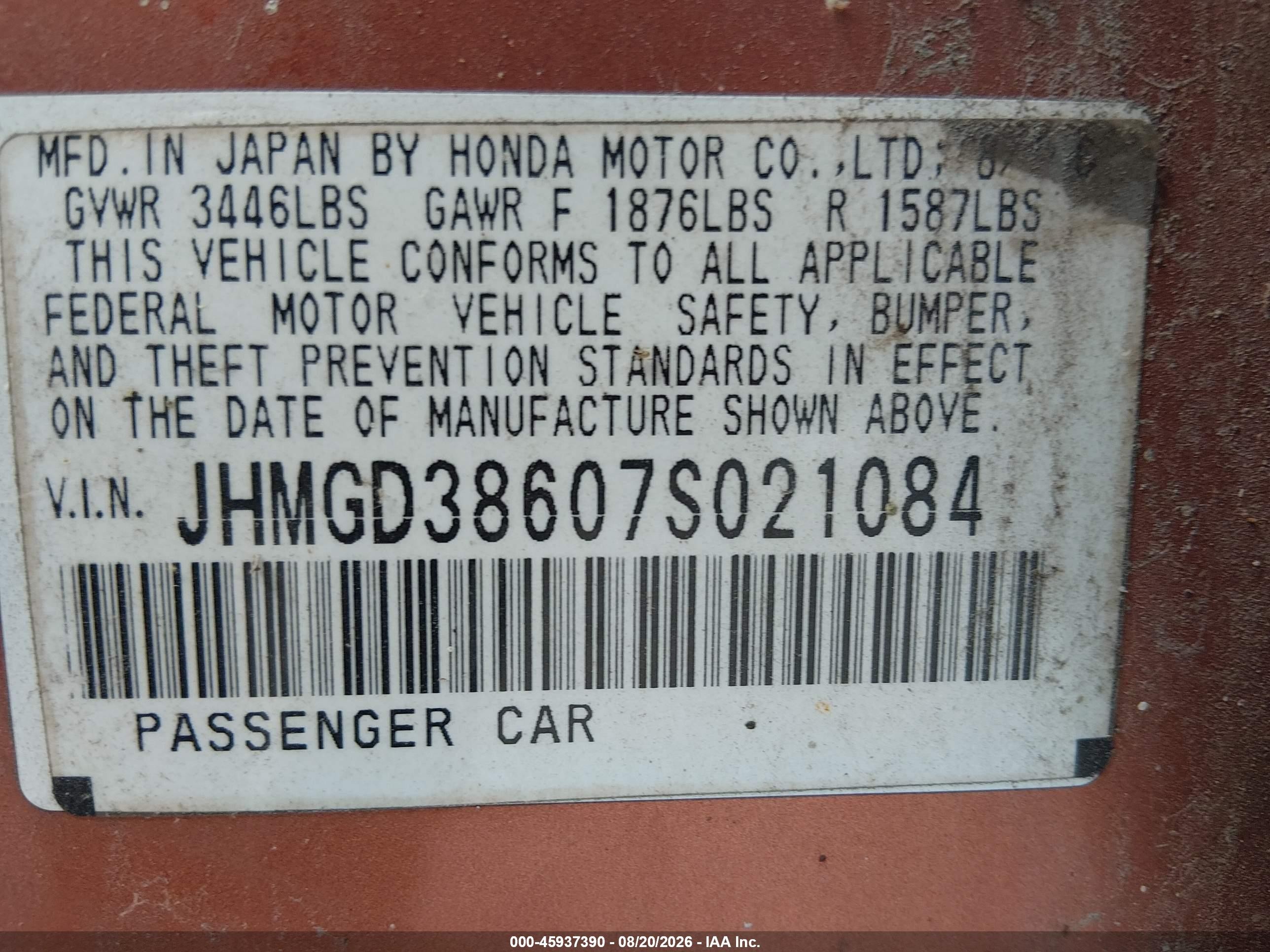 2007 Honda Fit Sport Orange vin: JHMGD38607S021084