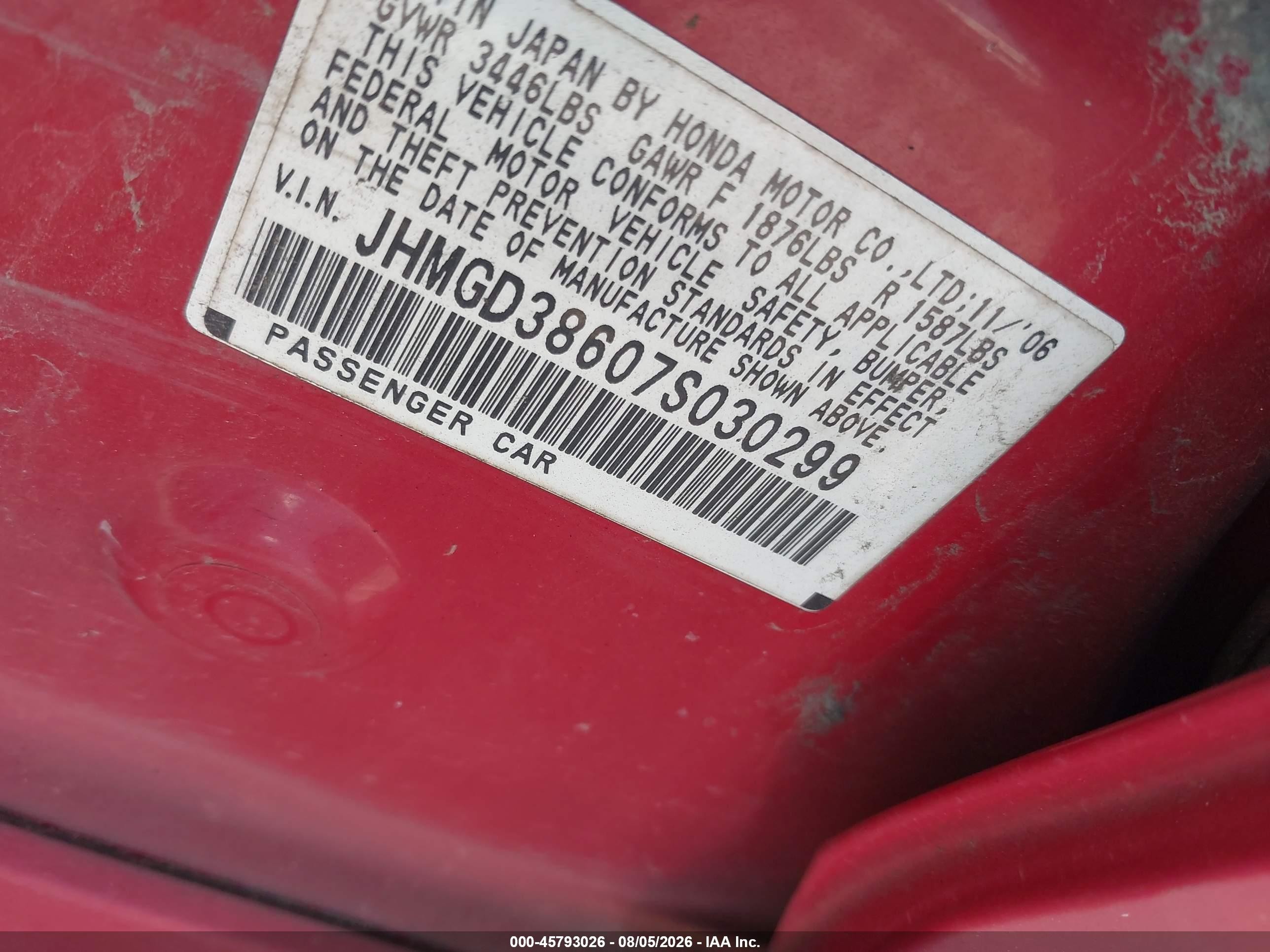 2007 Honda Fit Sport Красный vin: JHMGD38607S030299