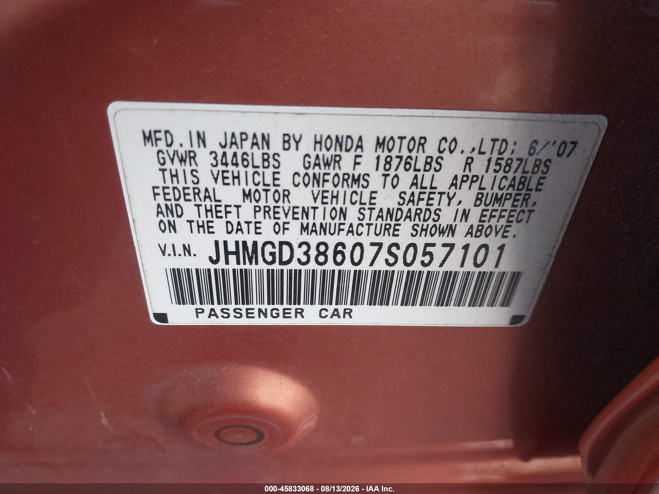 2007 Honda Fit Sport Orange vin: JHMGD38607S057101