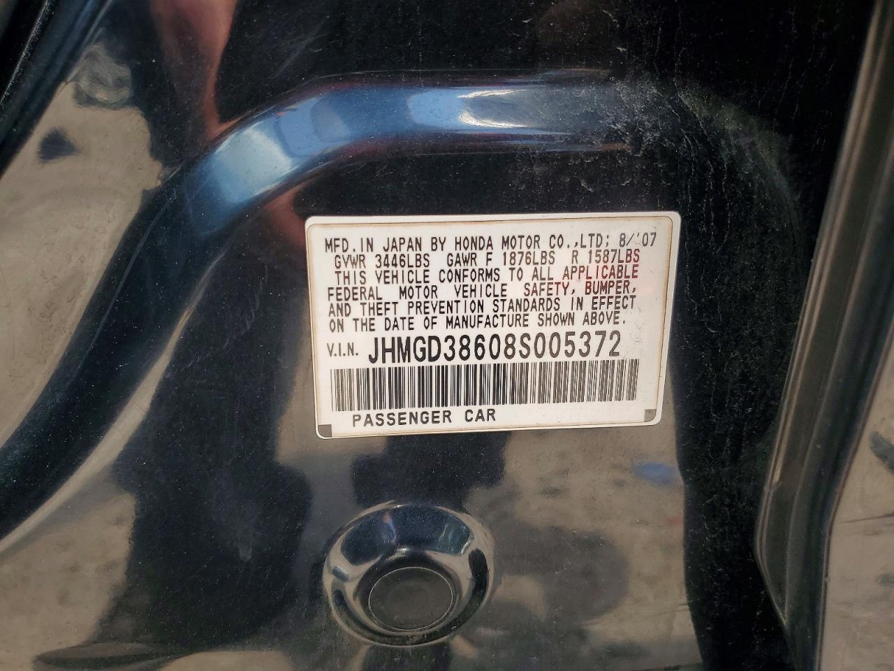 2008 Honda Fit Sport Black vin: JHMGD38608S005372