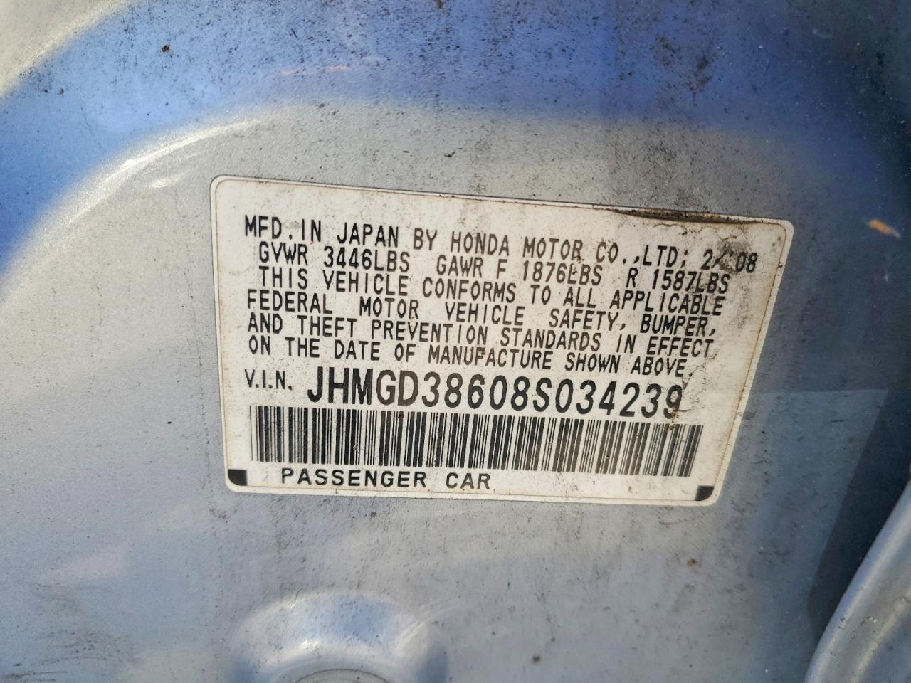 2008 Honda Fit Sport Blue vin: JHMGD38608S034239