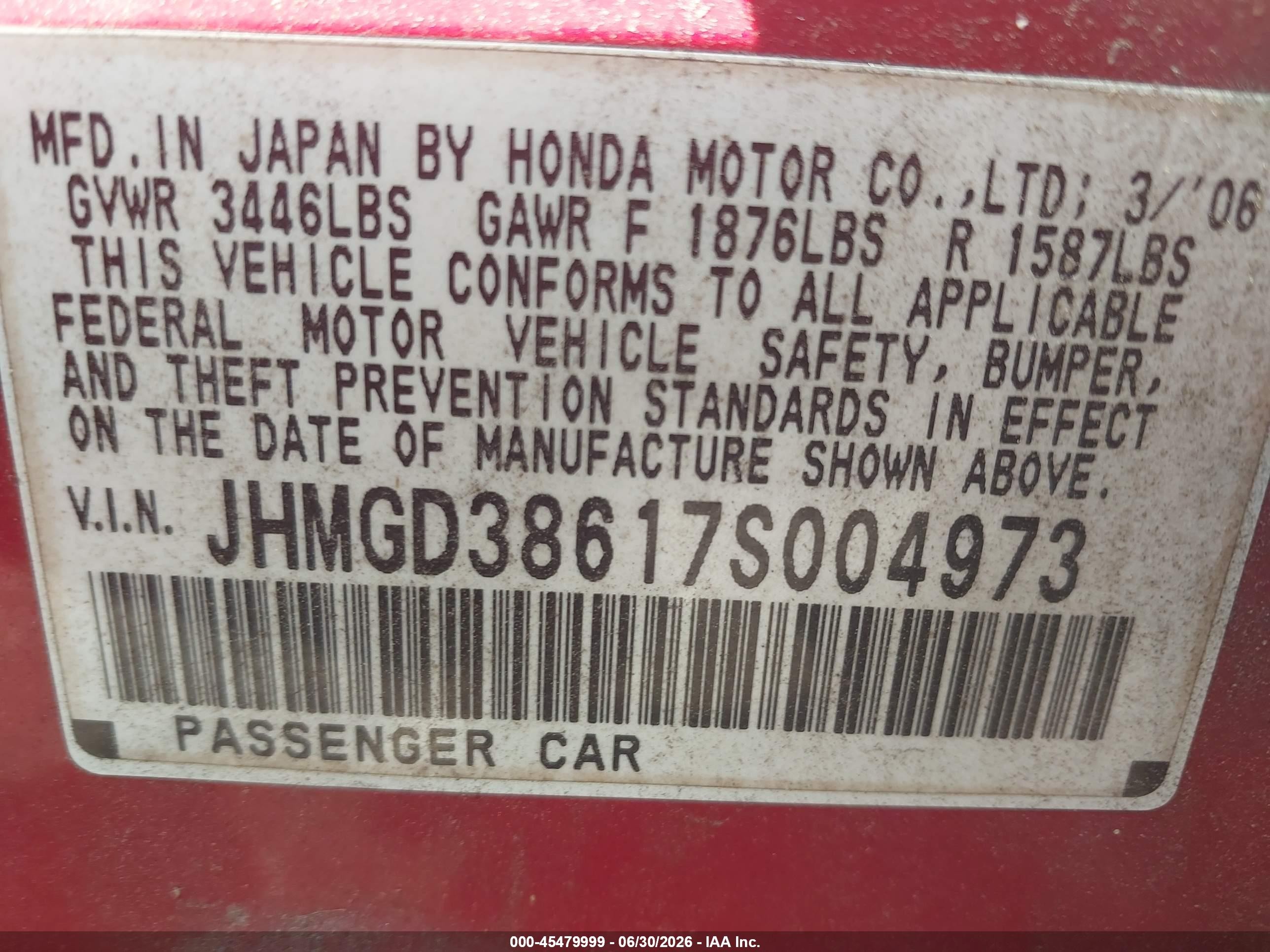 2007 Honda Fit Sport Red vin: JHMGD38617S004973
