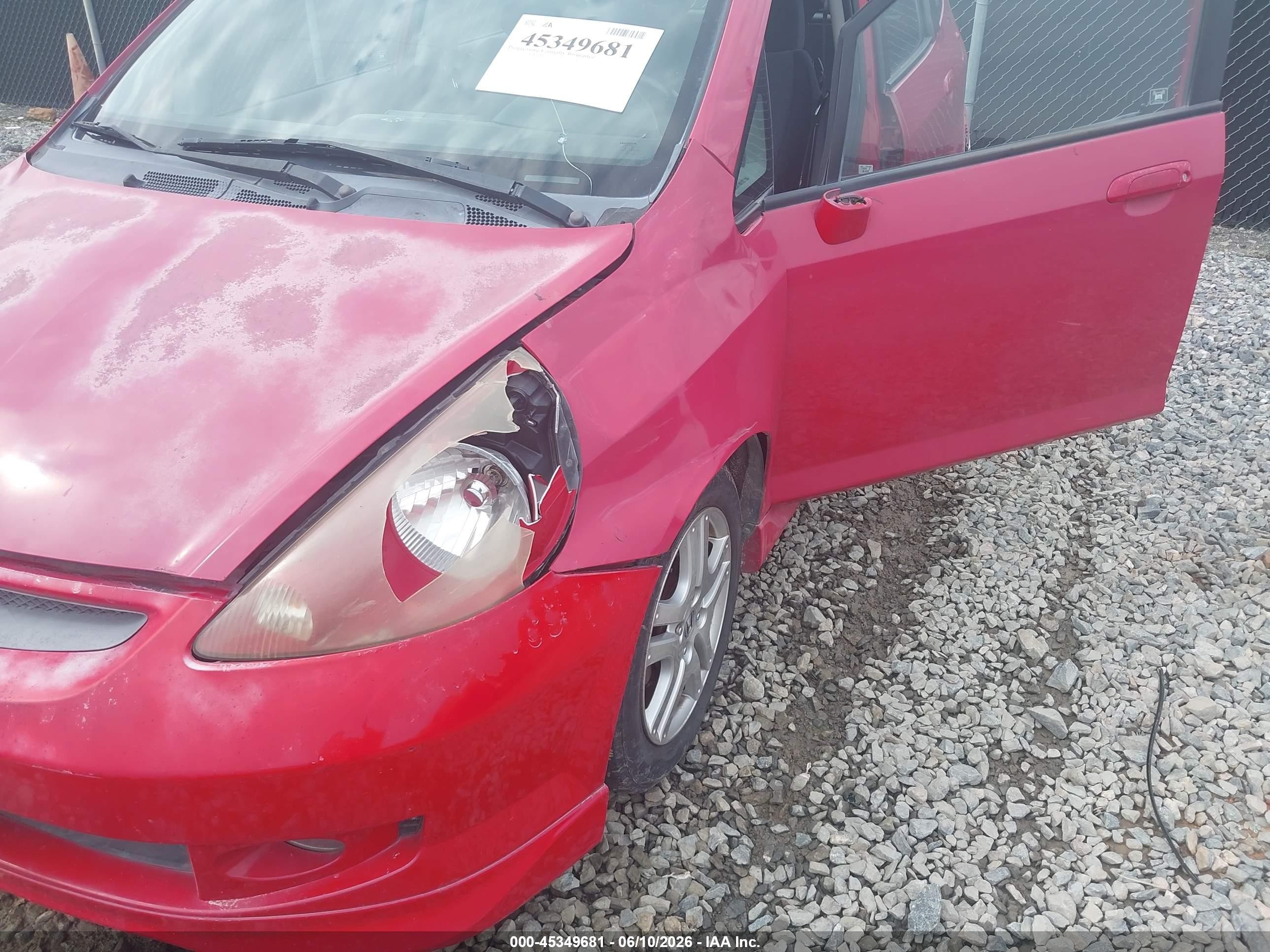 2007 Honda Fit Sport Red vin: JHMGD38627S039764
