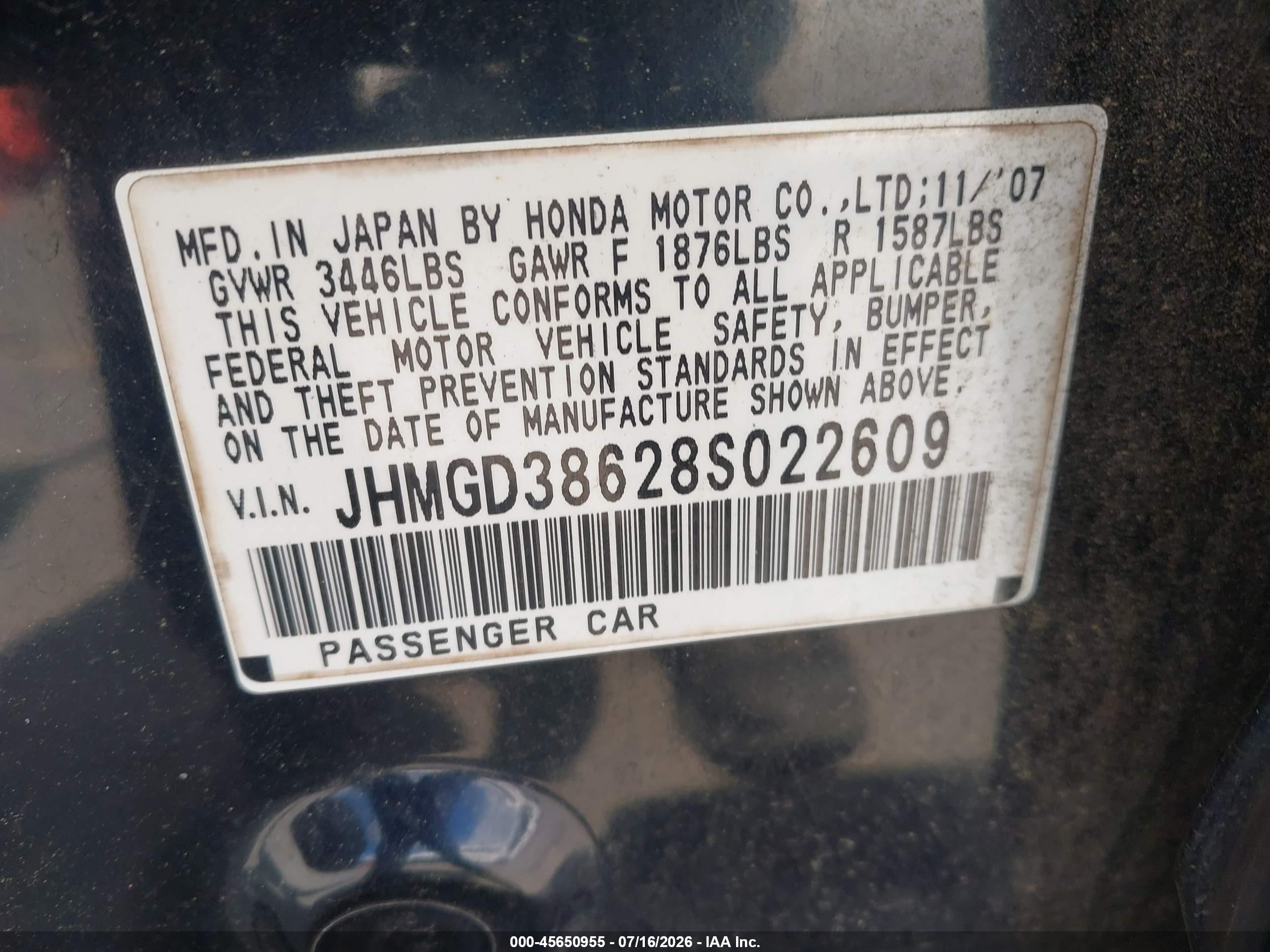 2008 Honda Fit Sport Black vin: JHMGD38628S022609