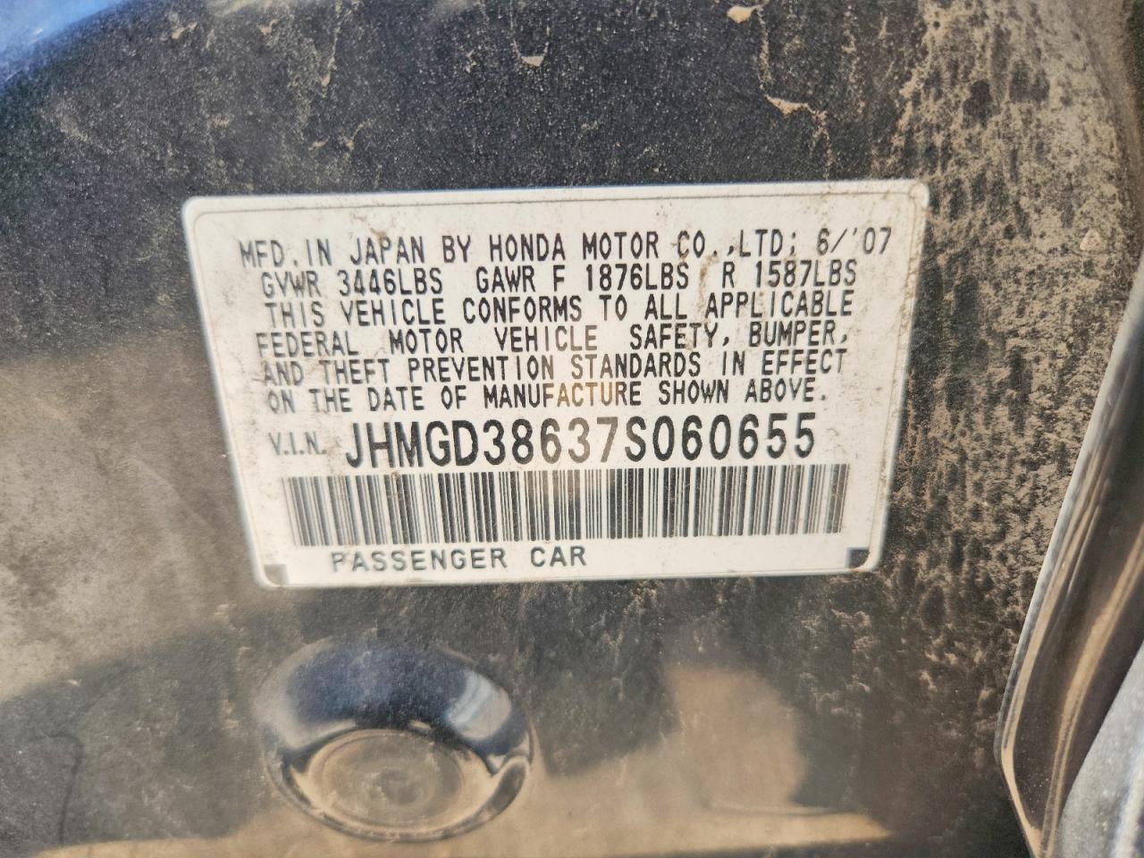 2007 Honda Fit S Black vin: JHMGD38637S060655