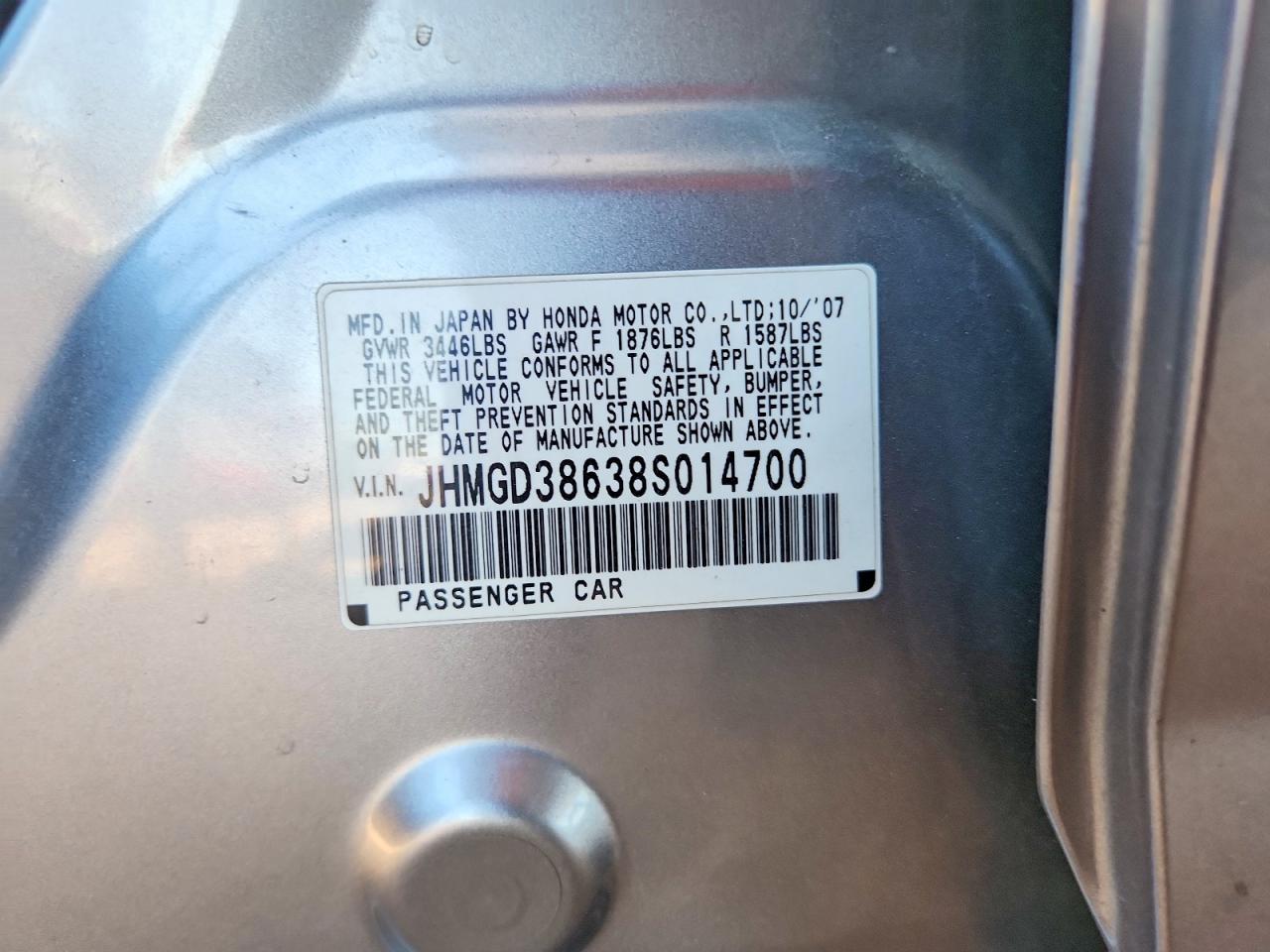 2008 Honda Fit Sport Silver vin: JHMGD38638S014700