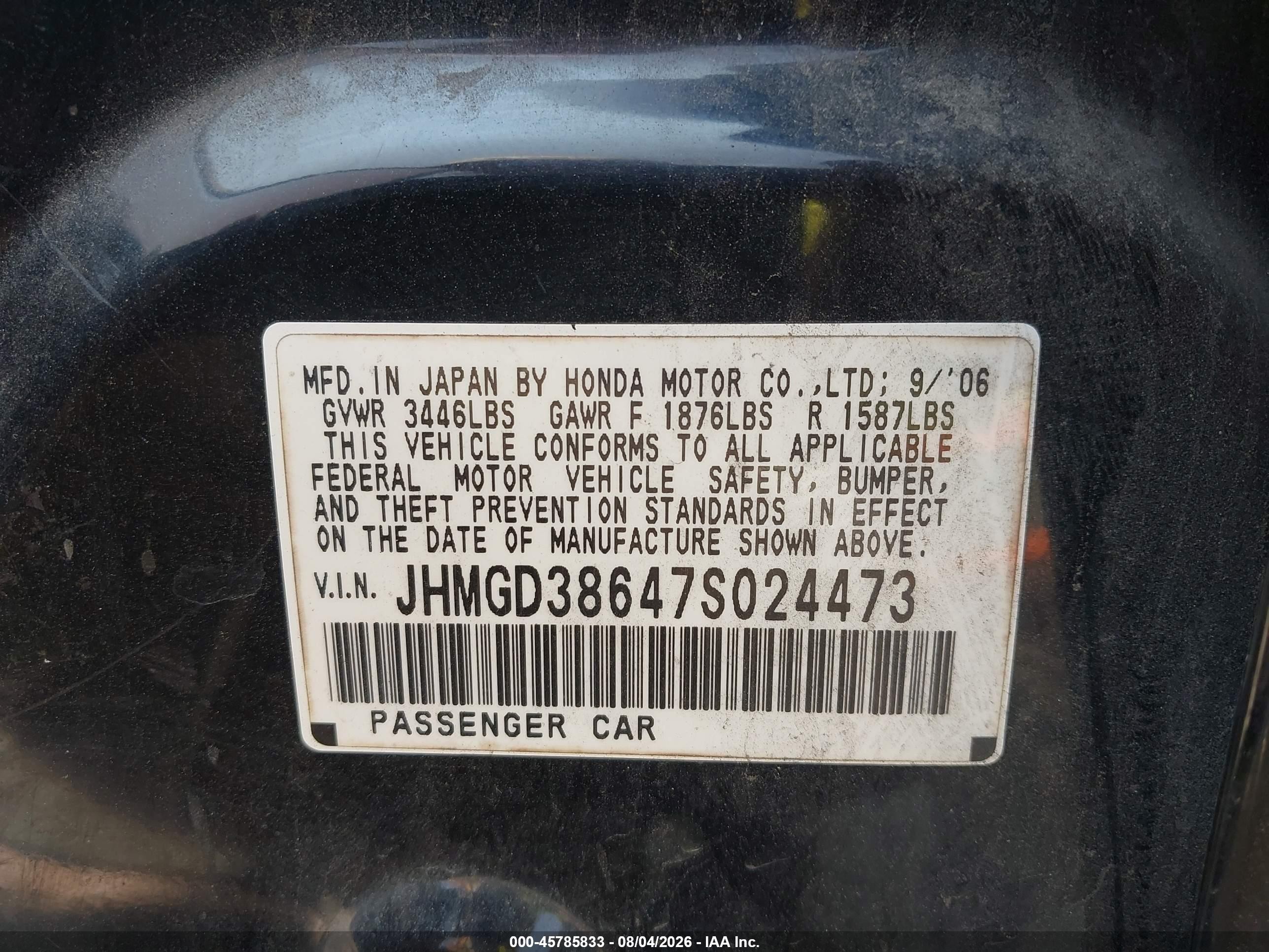 2007 Honda Fit Sport Black vin: JHMGD38647S024473