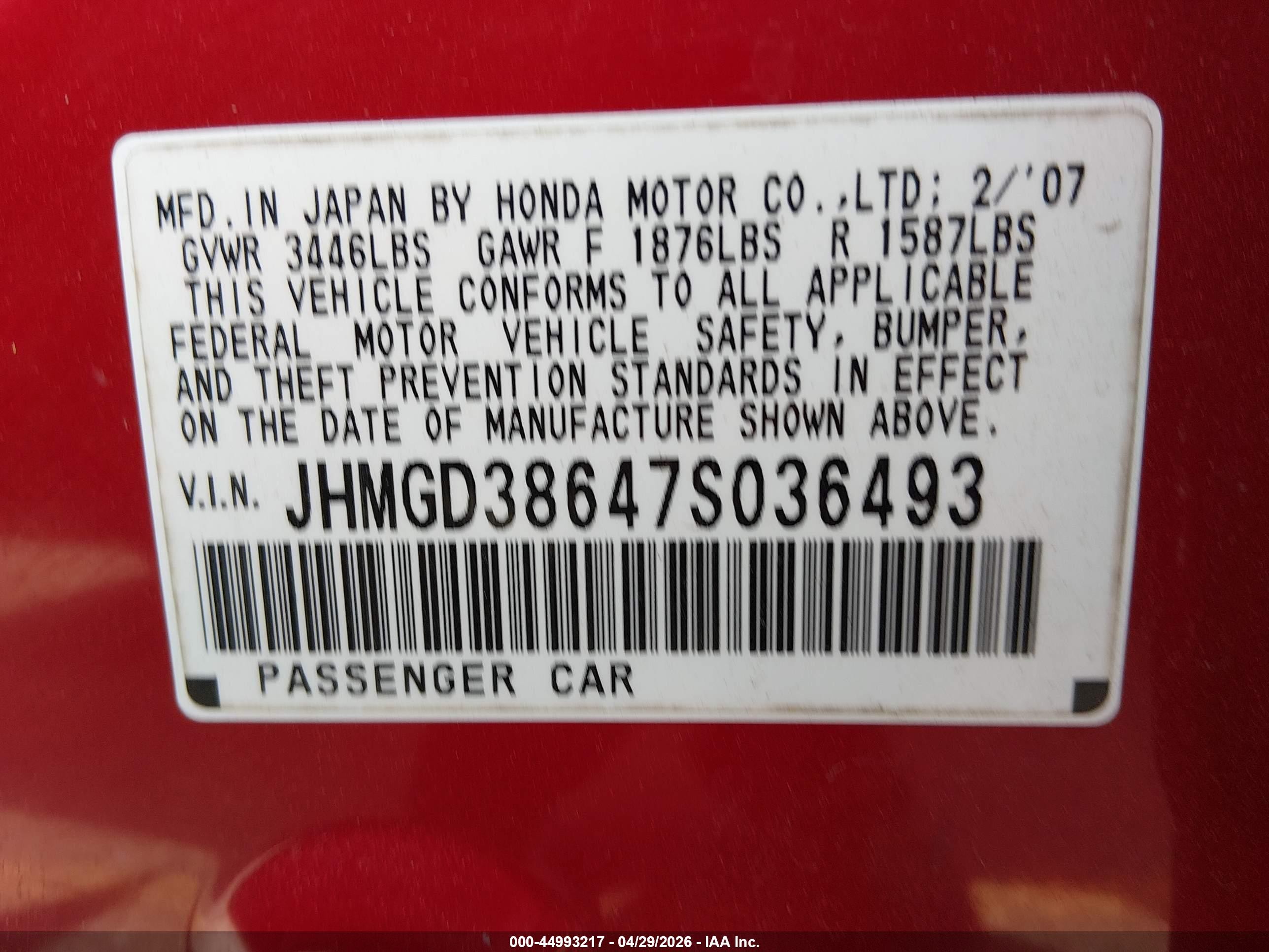 2007 Honda Fit Sport Красный vin: JHMGD38647S036493
