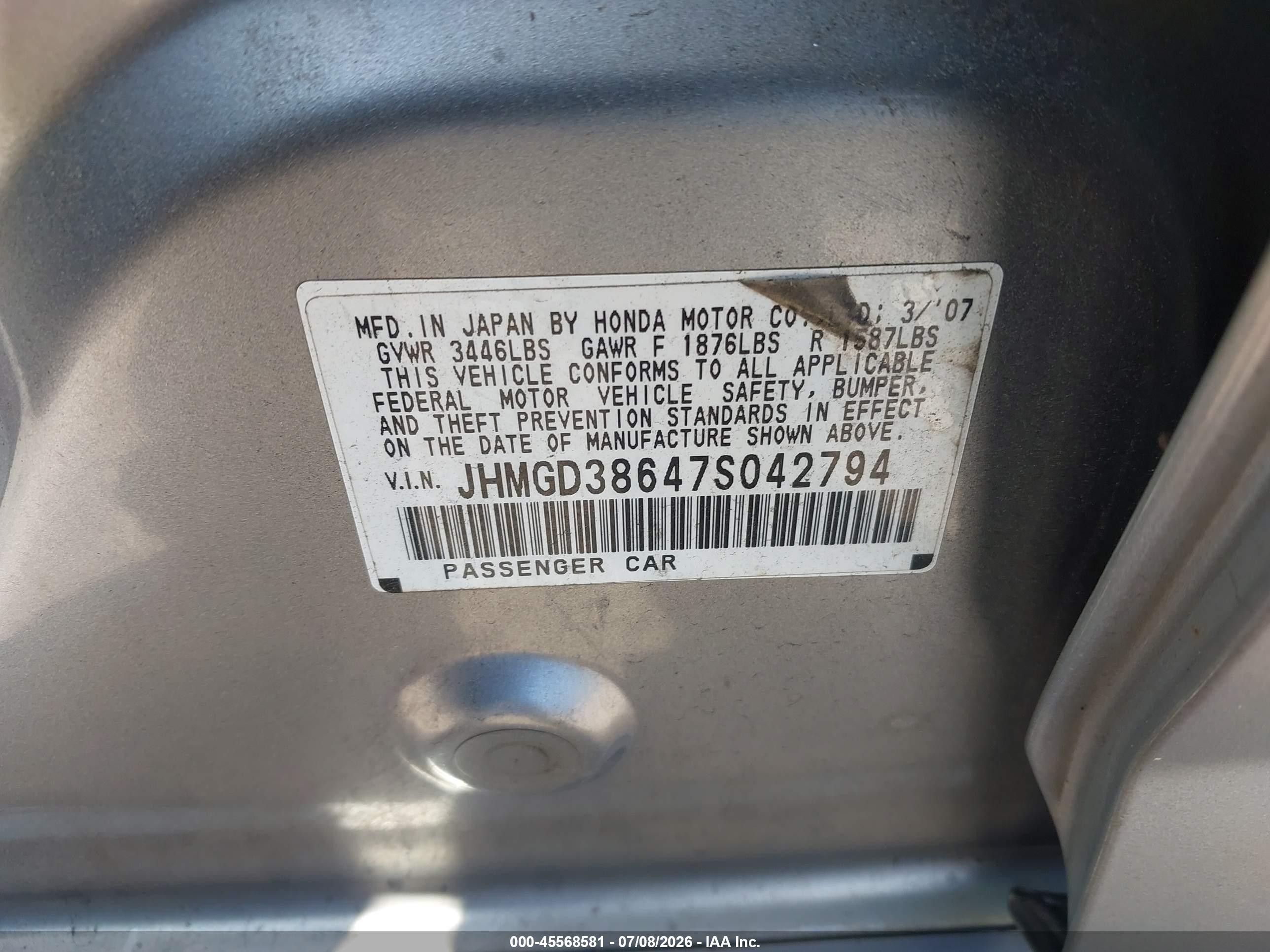 2007 Honda Fit Sport Silver vin: JHMGD38647S042794