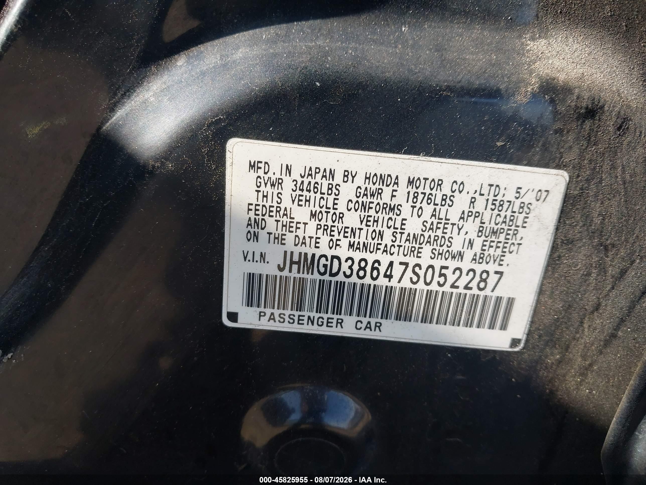 2007 Honda Fit Sport Black vin: JHMGD38647S052287