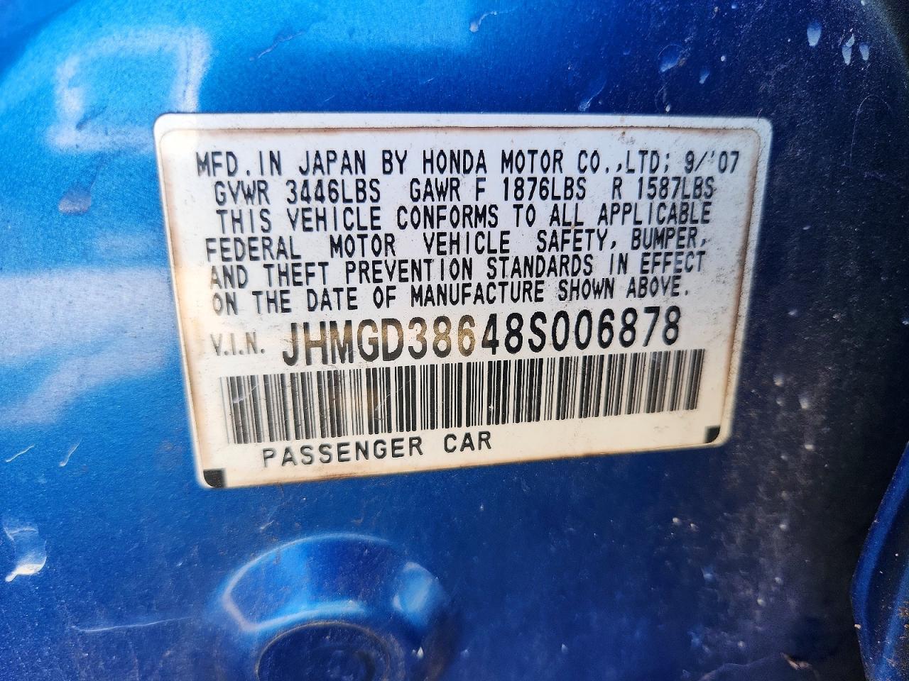 2008 Honda Fit Sport Blue vin: JHMGD38648S006878