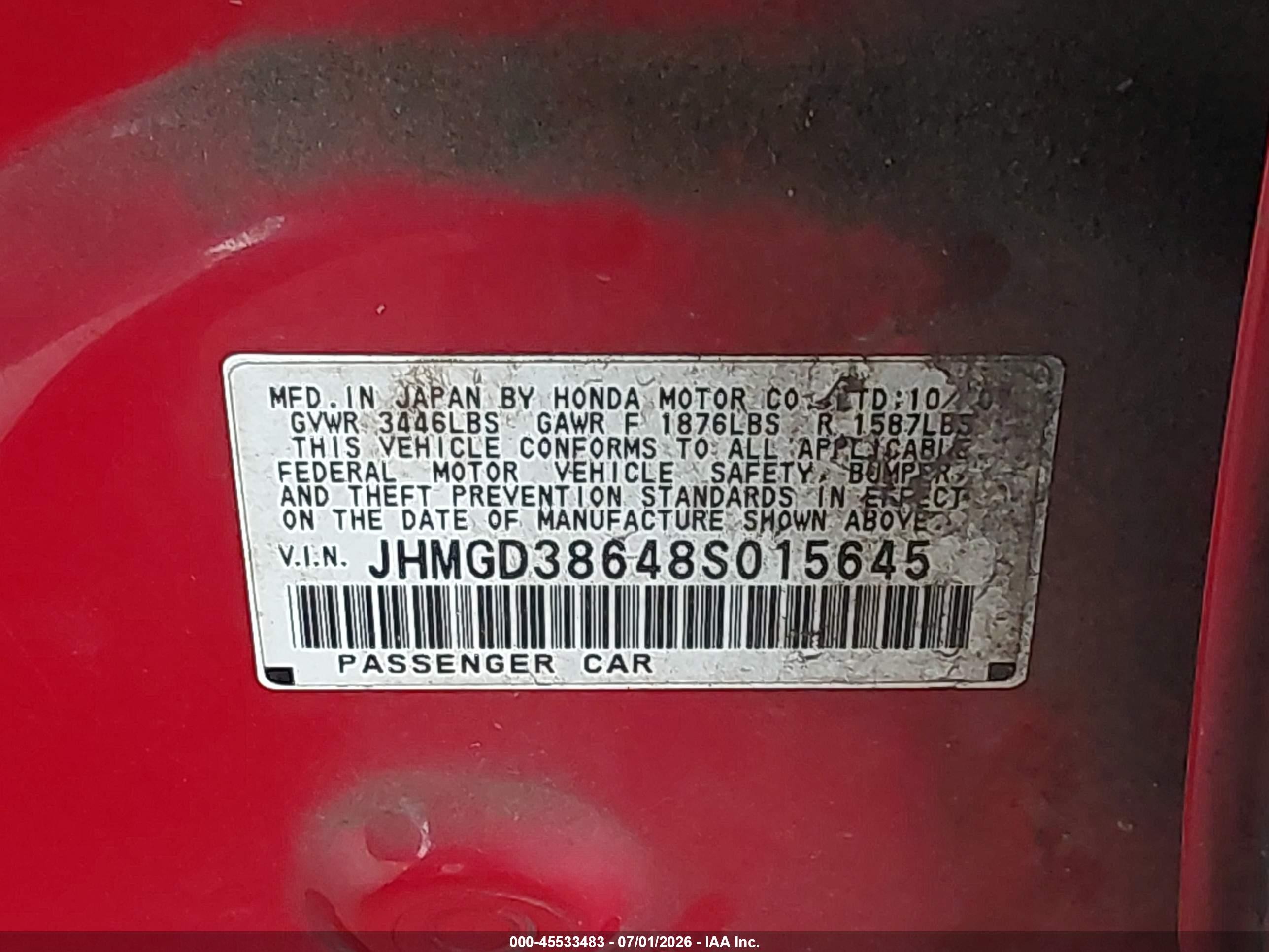 2008 Honda Fit Sport Красный vin: JHMGD38648S015645
