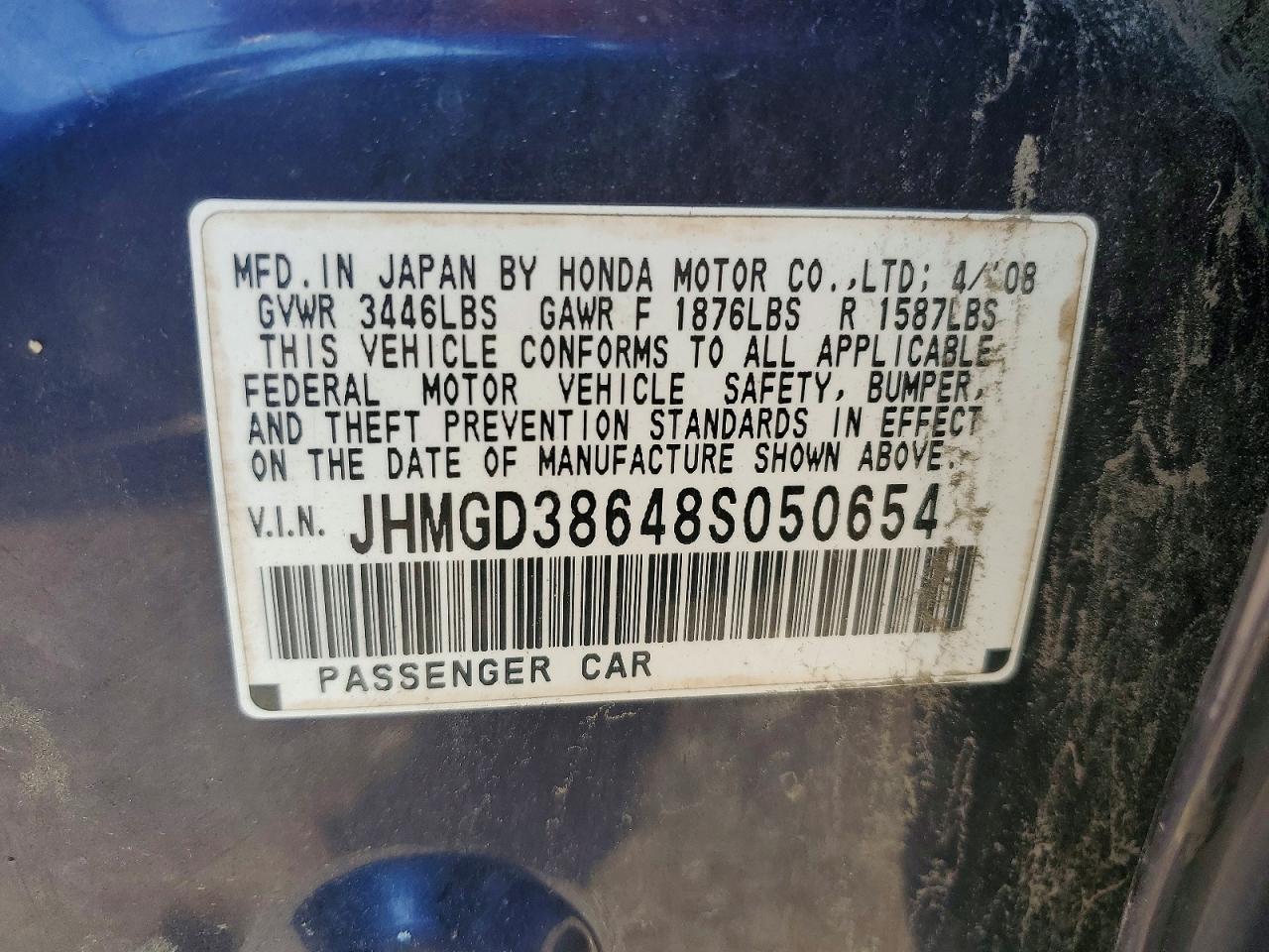 2008 Honda Fit Sport Blue vin: JHMGD38648S050654