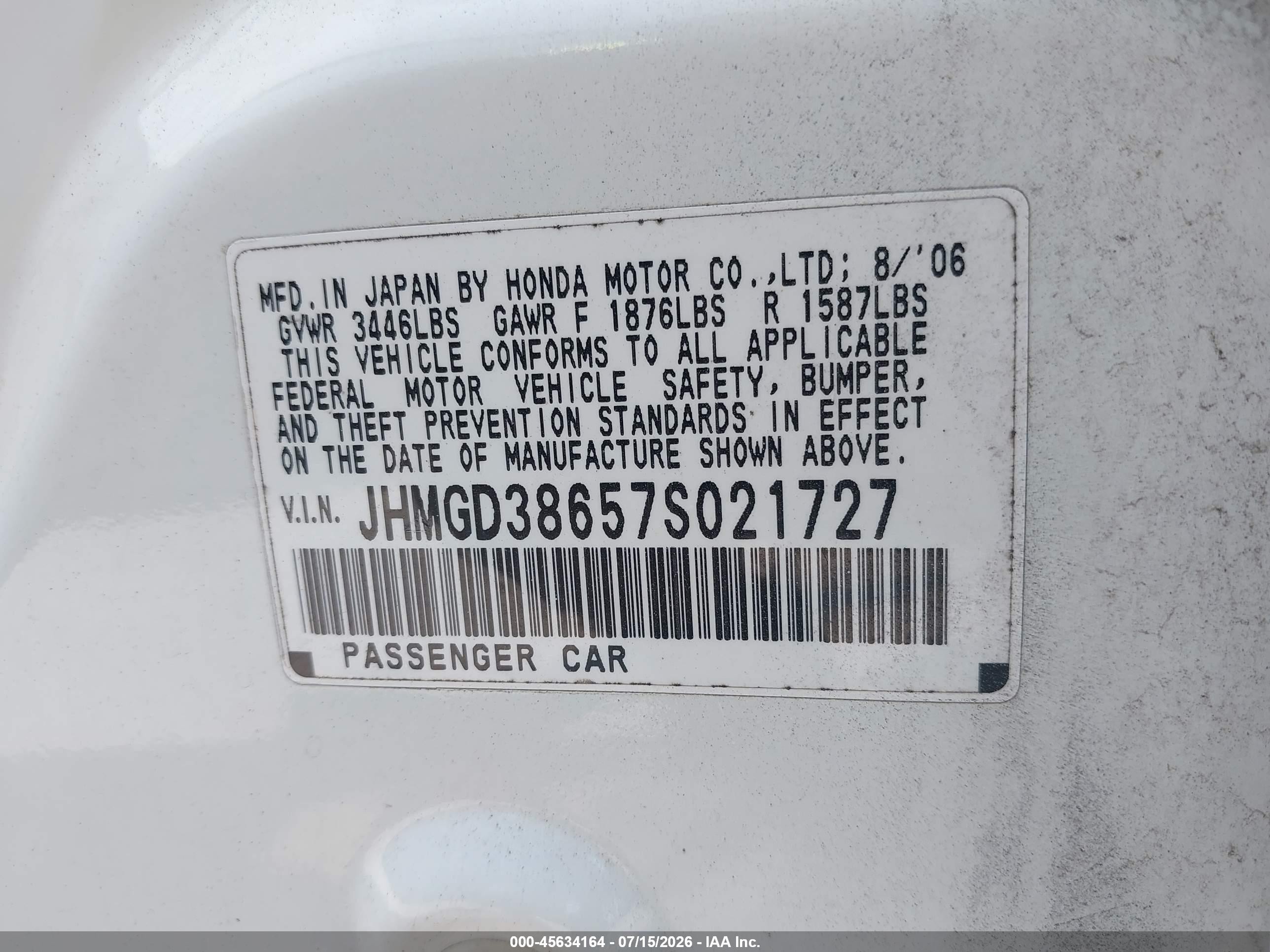 2007 Honda Fit Sport White vin: JHMGD38657S021727