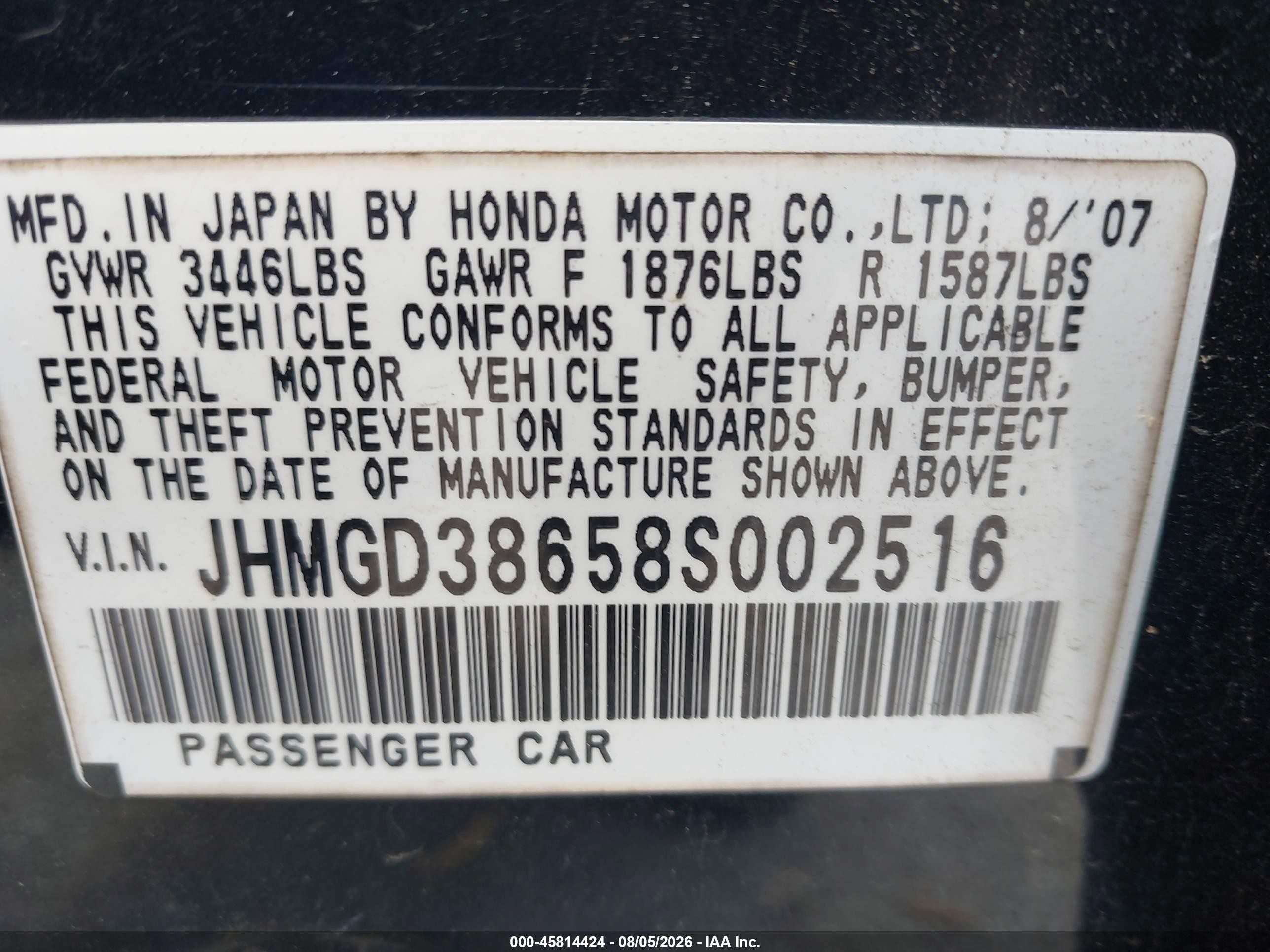 2008 Honda Fit Sport Black vin: JHMGD38658S002516