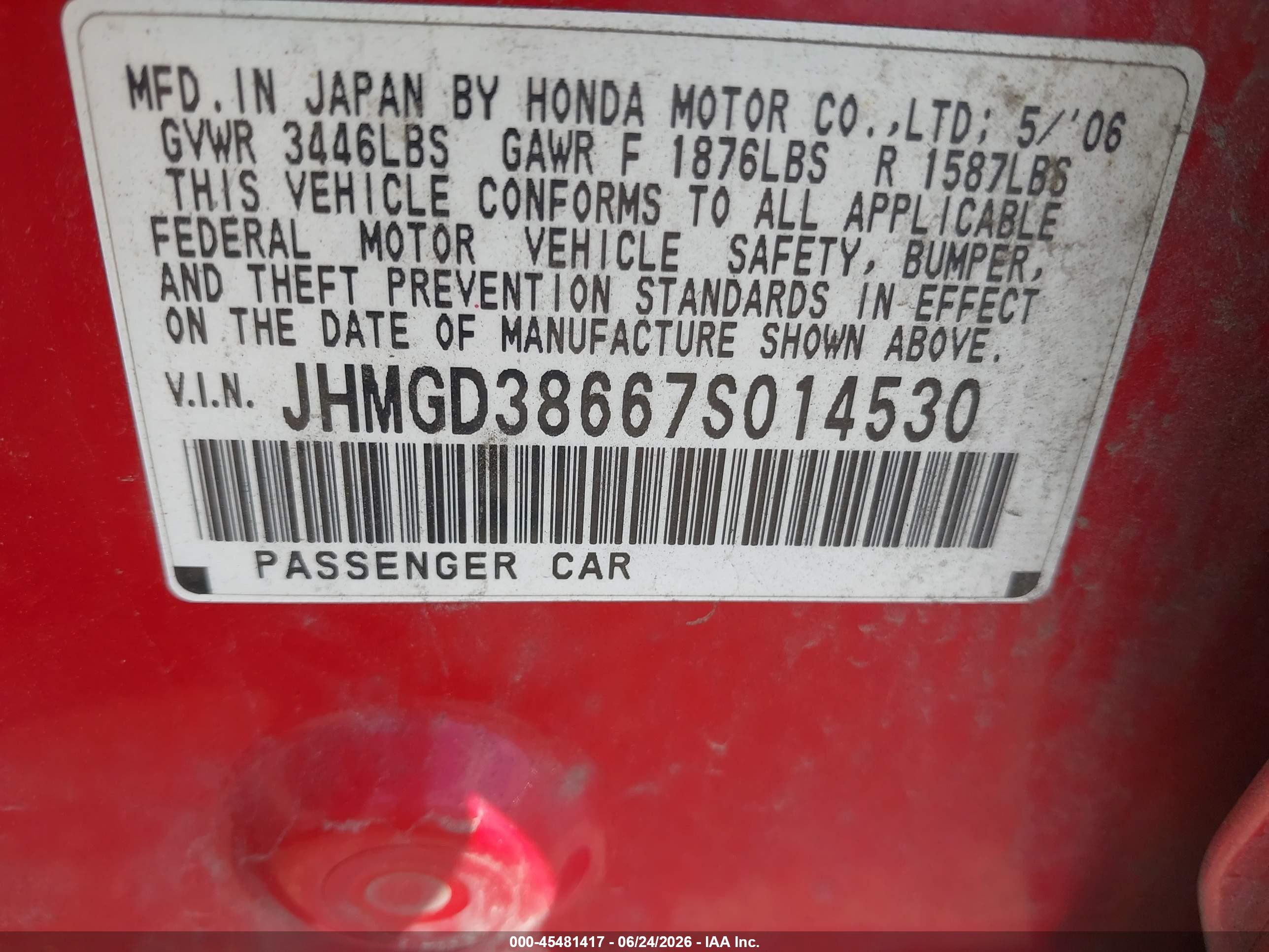 2007 Honda Fit Sport Red vin: JHMGD38667S014530