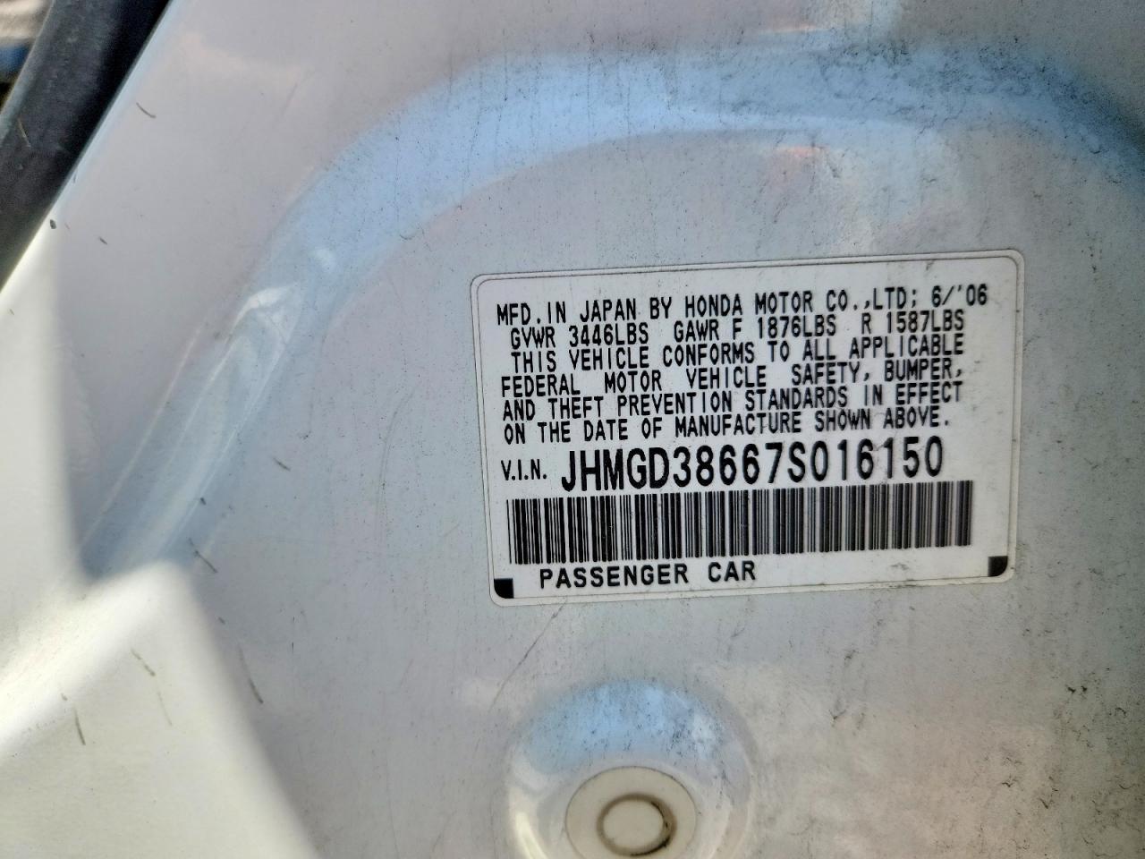 2007 Honda Fit S White vin: JHMGD38667S016150